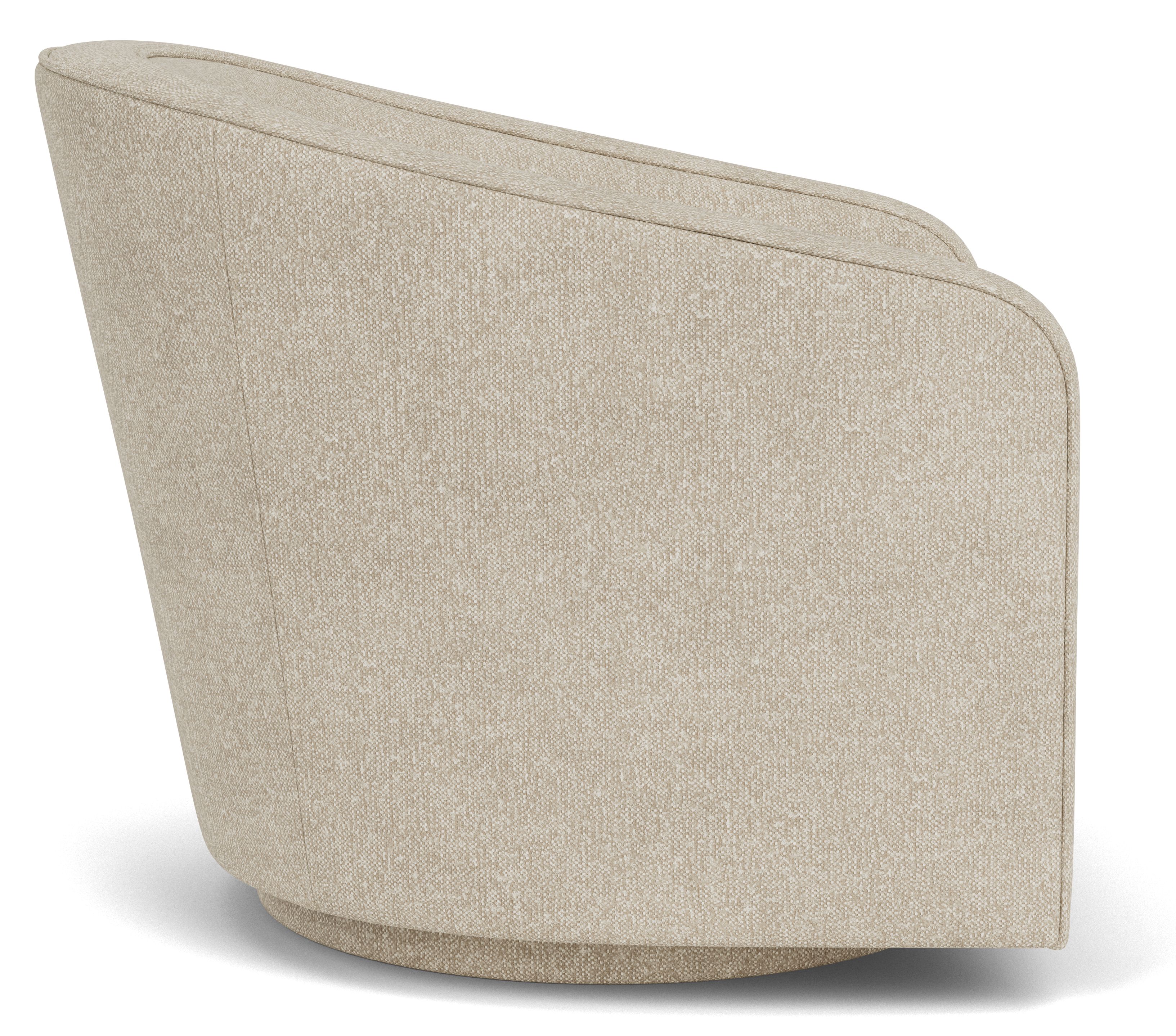 Side view of Amos swivel chair in Conley natural fabric.