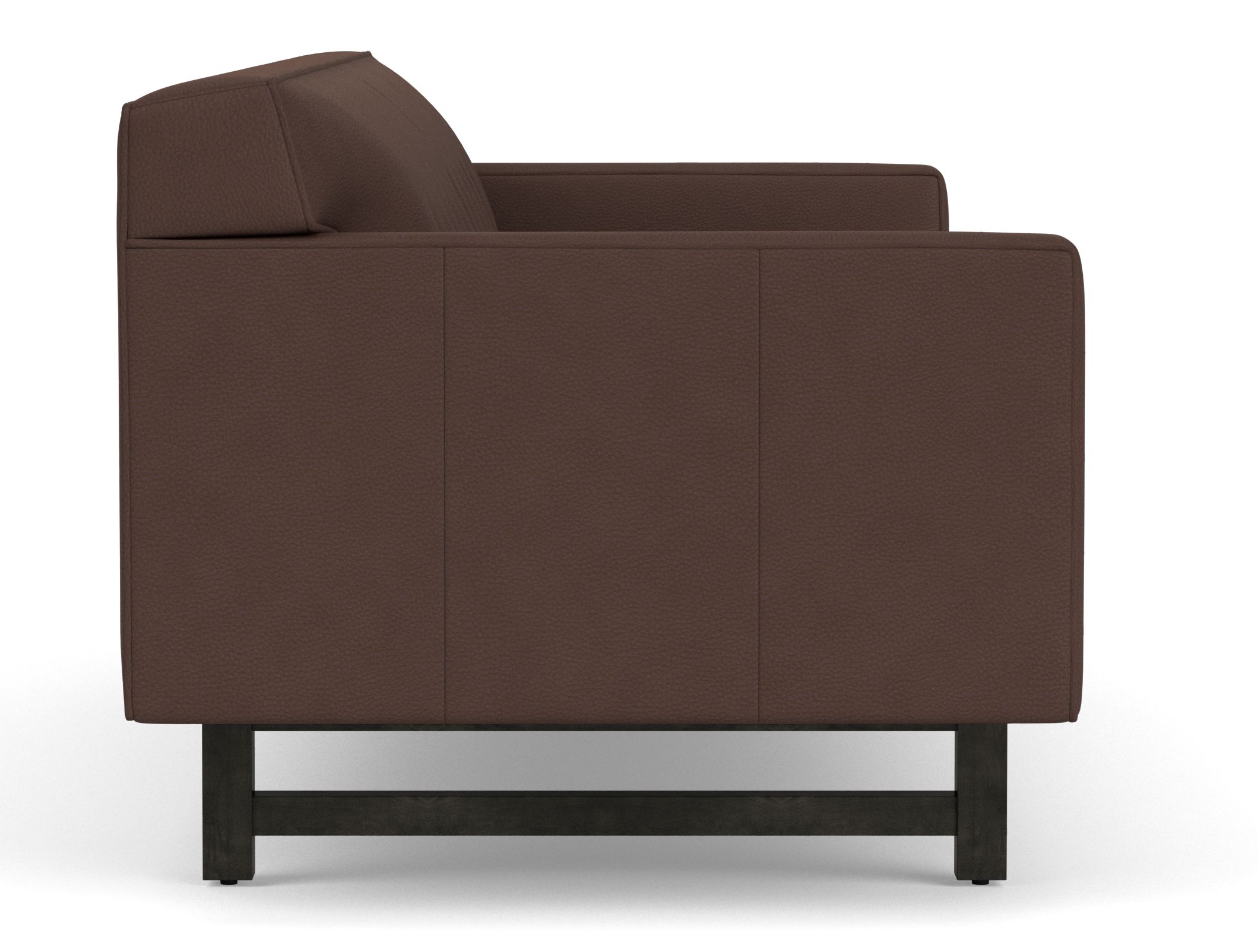 Side view of Andre 89 sofa in Laino coffee leather.