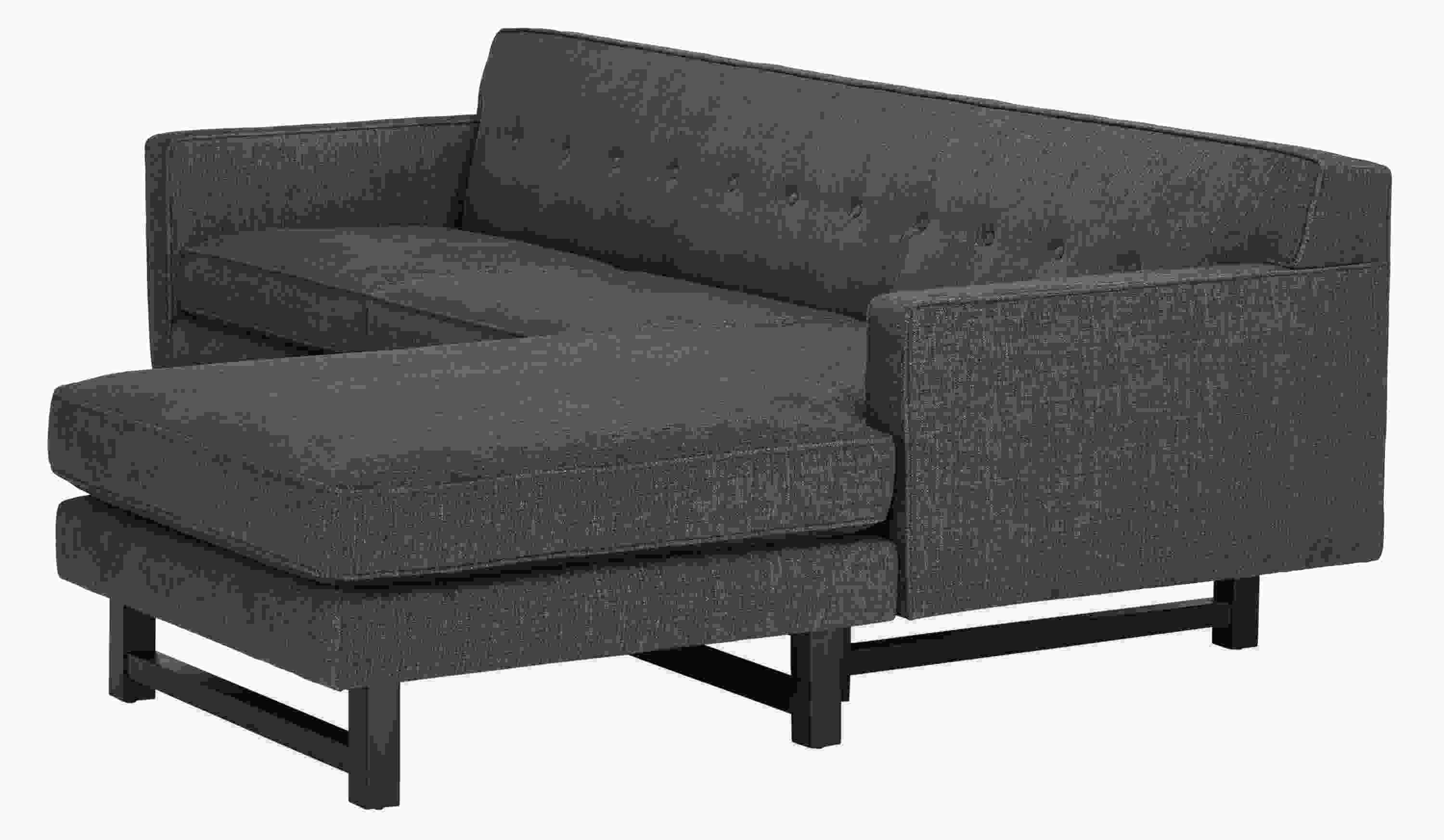 Side detail of Andre sofa with reversible chaise in Total ink fabric.