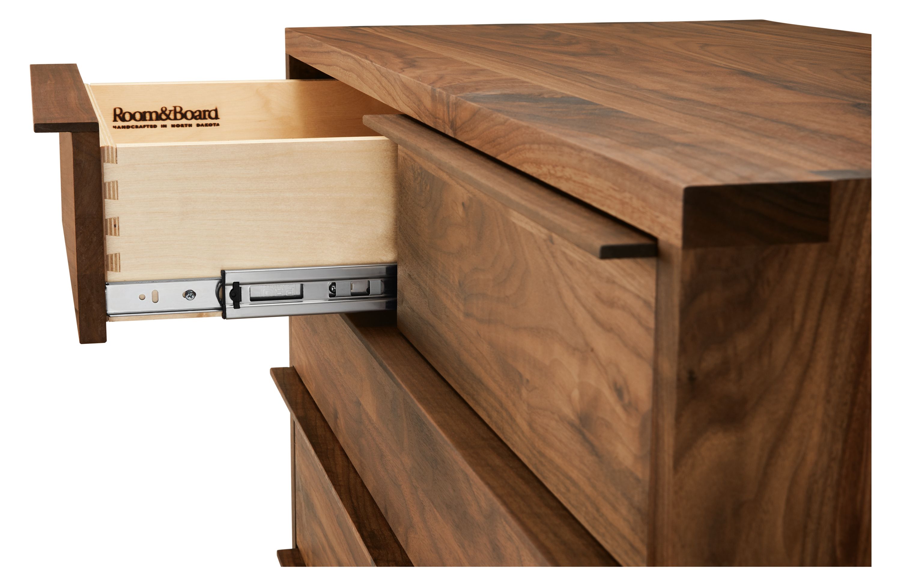 Detail of Anton 42-wide Seven-Drawer Dresser in Walnut.