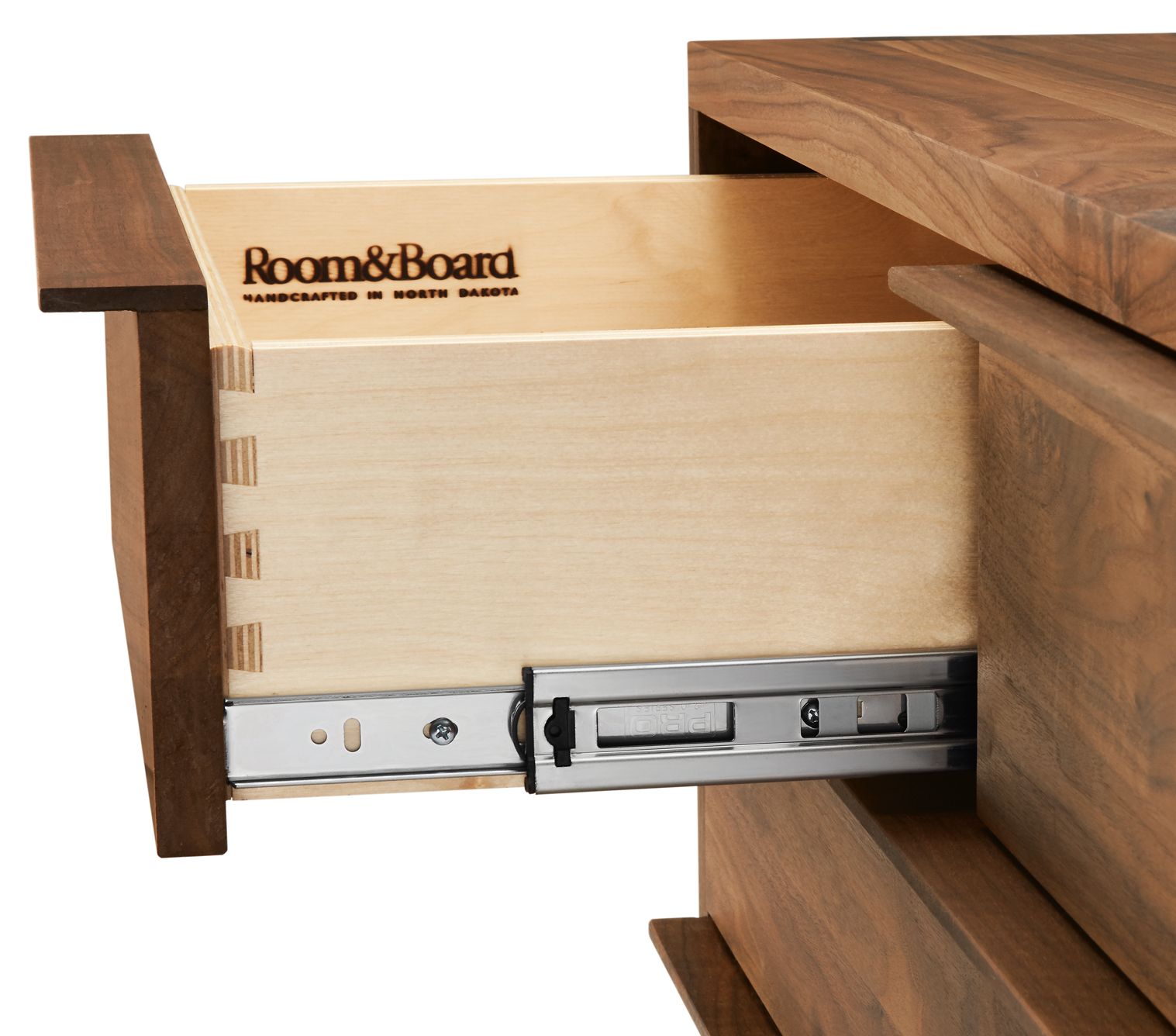 Detail of Anton 42-wide Seven-Drawer Dresser in Walnut.