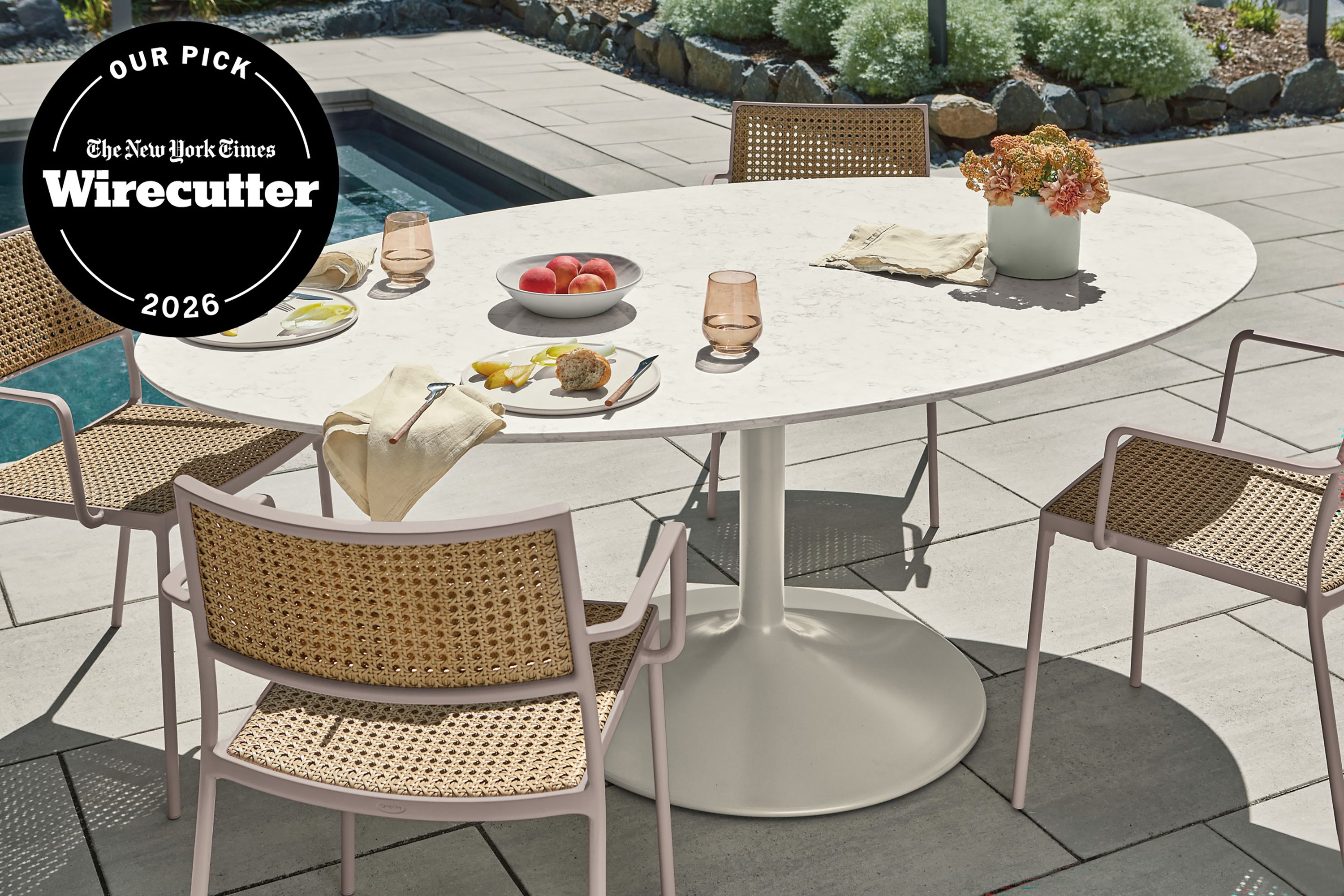 78w 48d oval table - marbled white quartz, taupe base