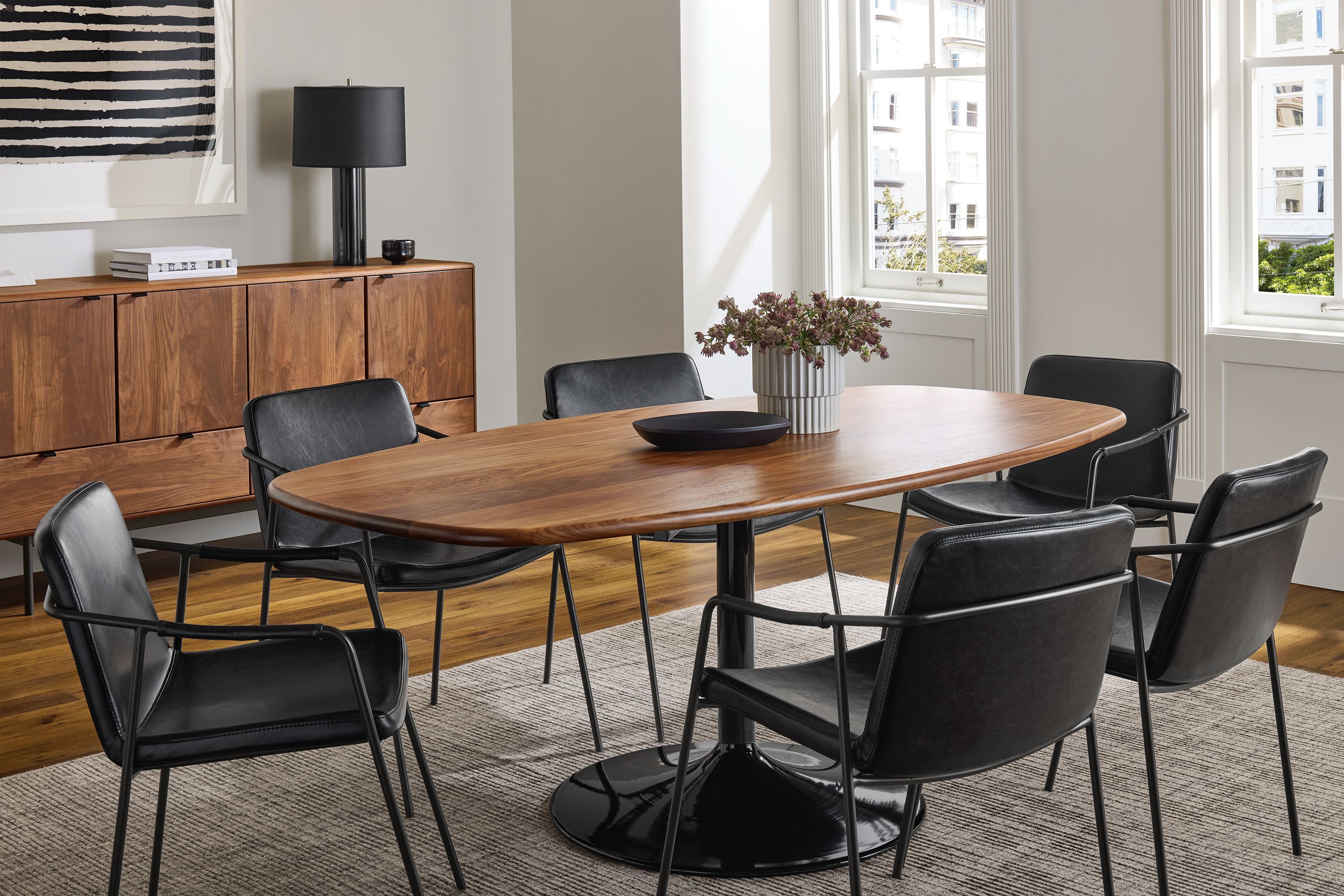 76w boat top table - walnut top, onyx gloss base