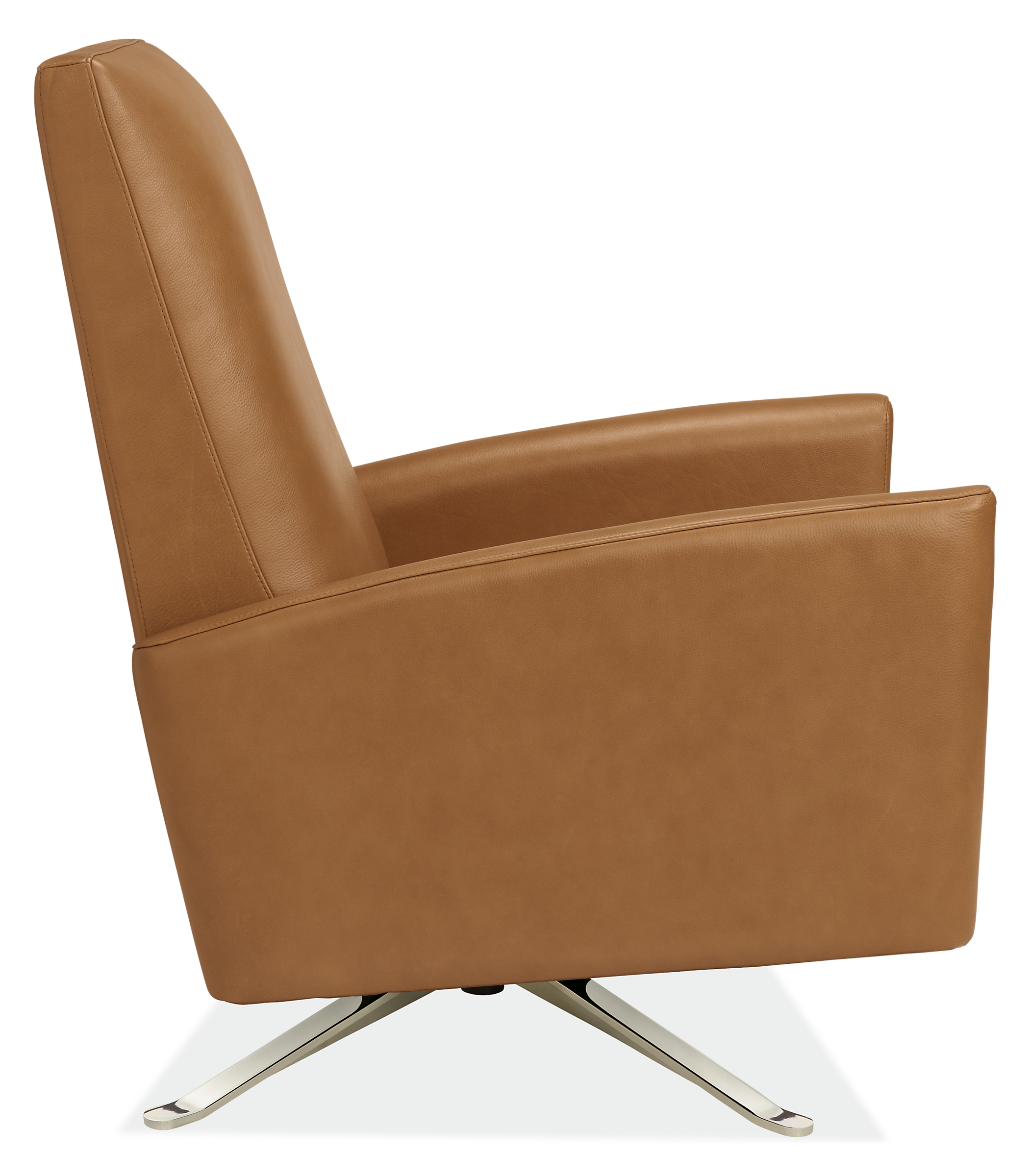 Side view of Arlo Select Curved-Arm Recliner in Lecco Leather with Metal Base.