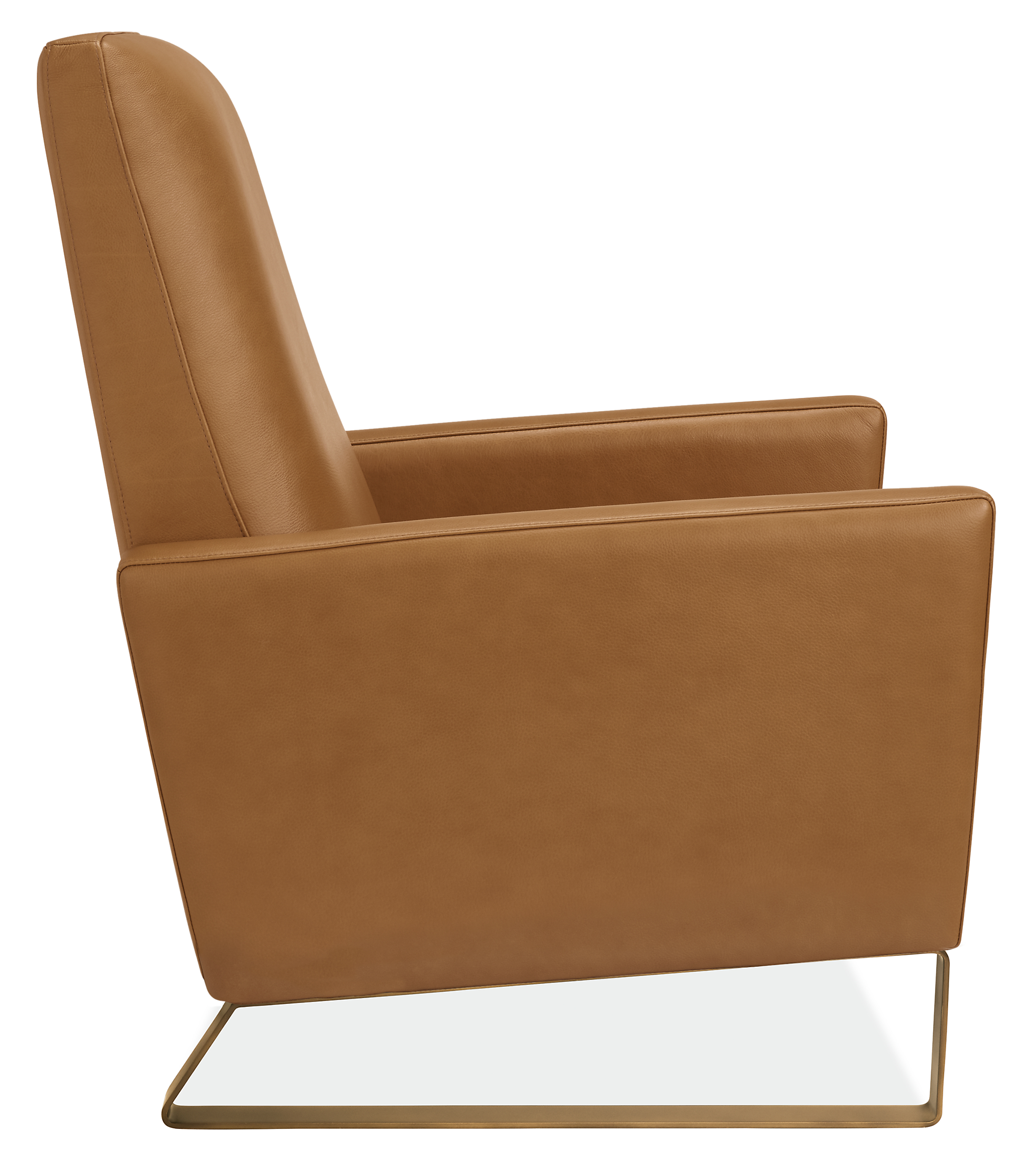 Side view of Arlo Thin-Arm Recliner in Vento Leather with Metal Base.