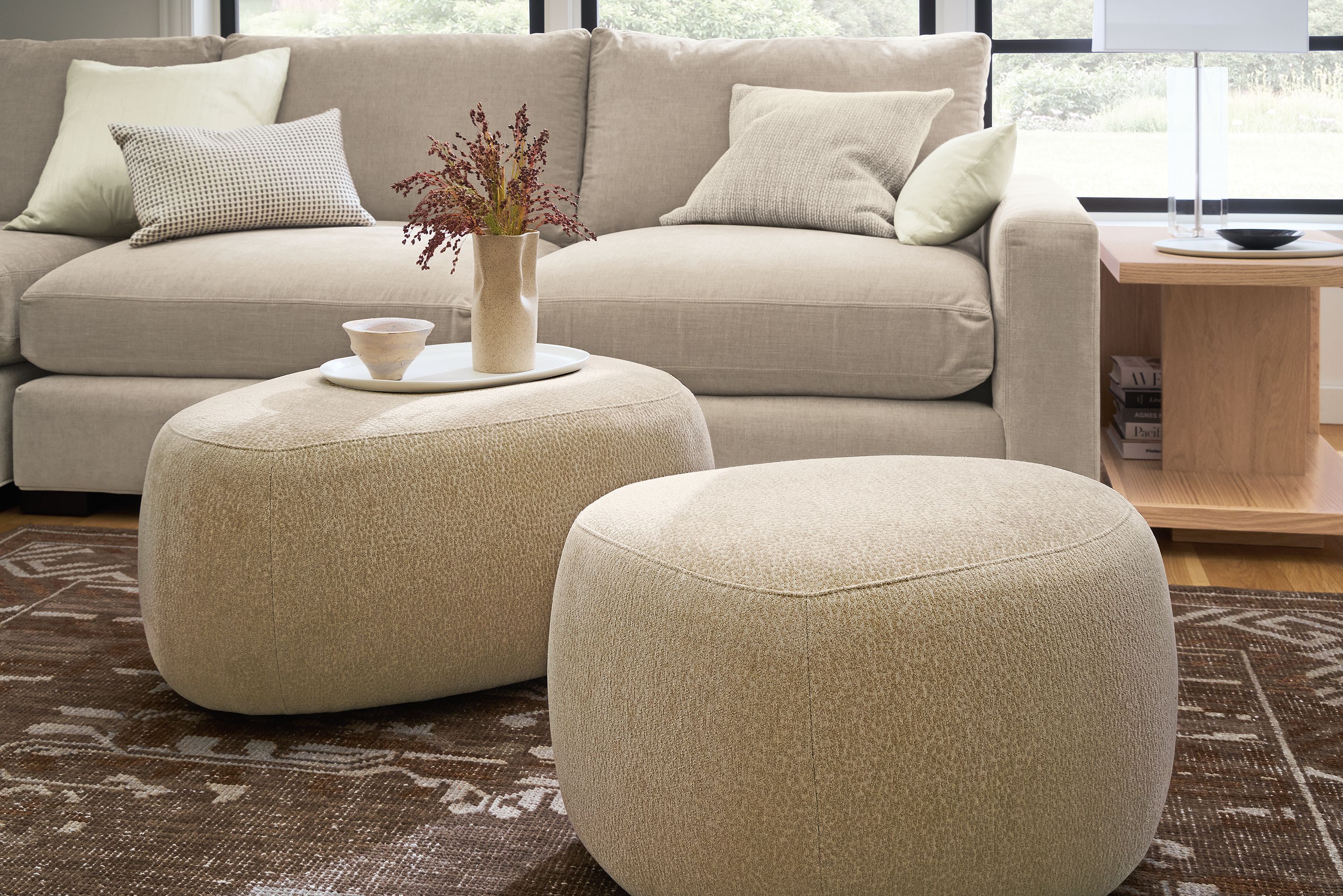 25"w & 32"w ottomans in Faron oatmeal fabric