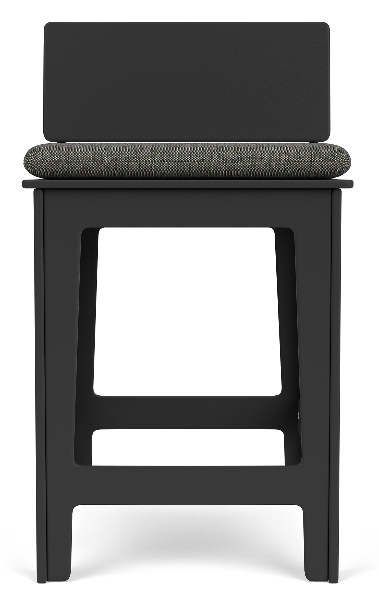 front view of Aspen Counter Stool in Black with Pelham Grey Cushion.