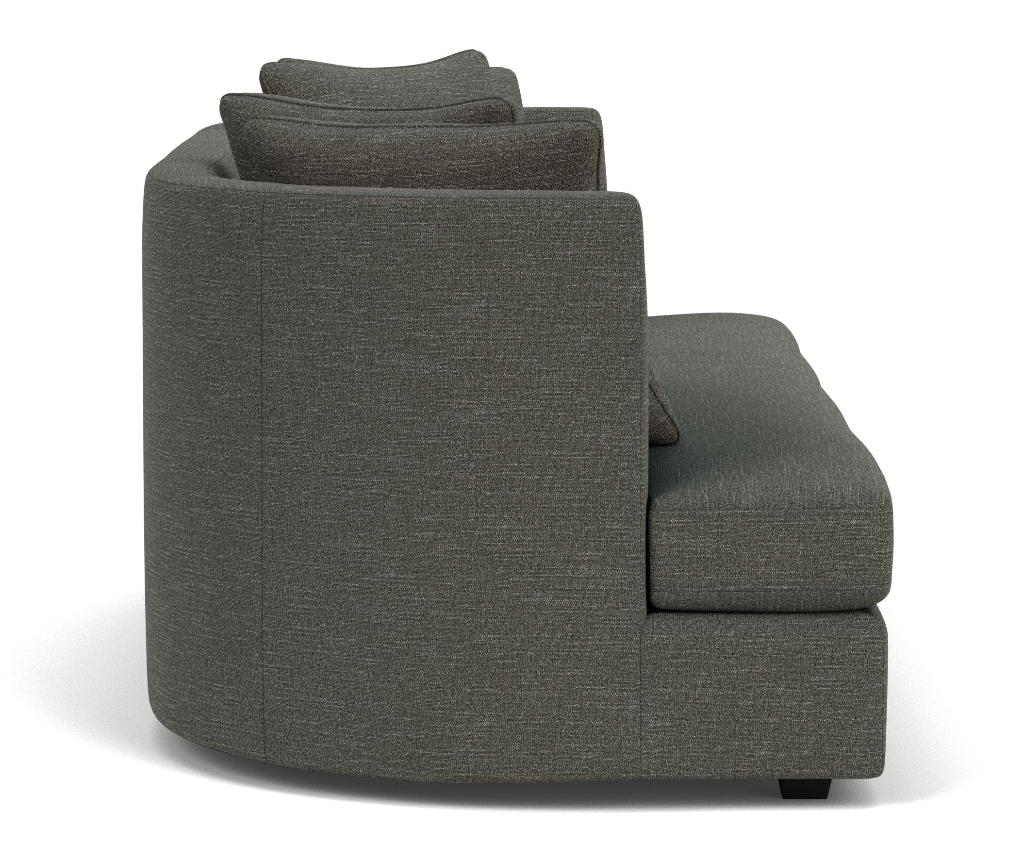Side view of Astaire 90 Bench Cushion Sofa in Hawkins charcoal fabric.