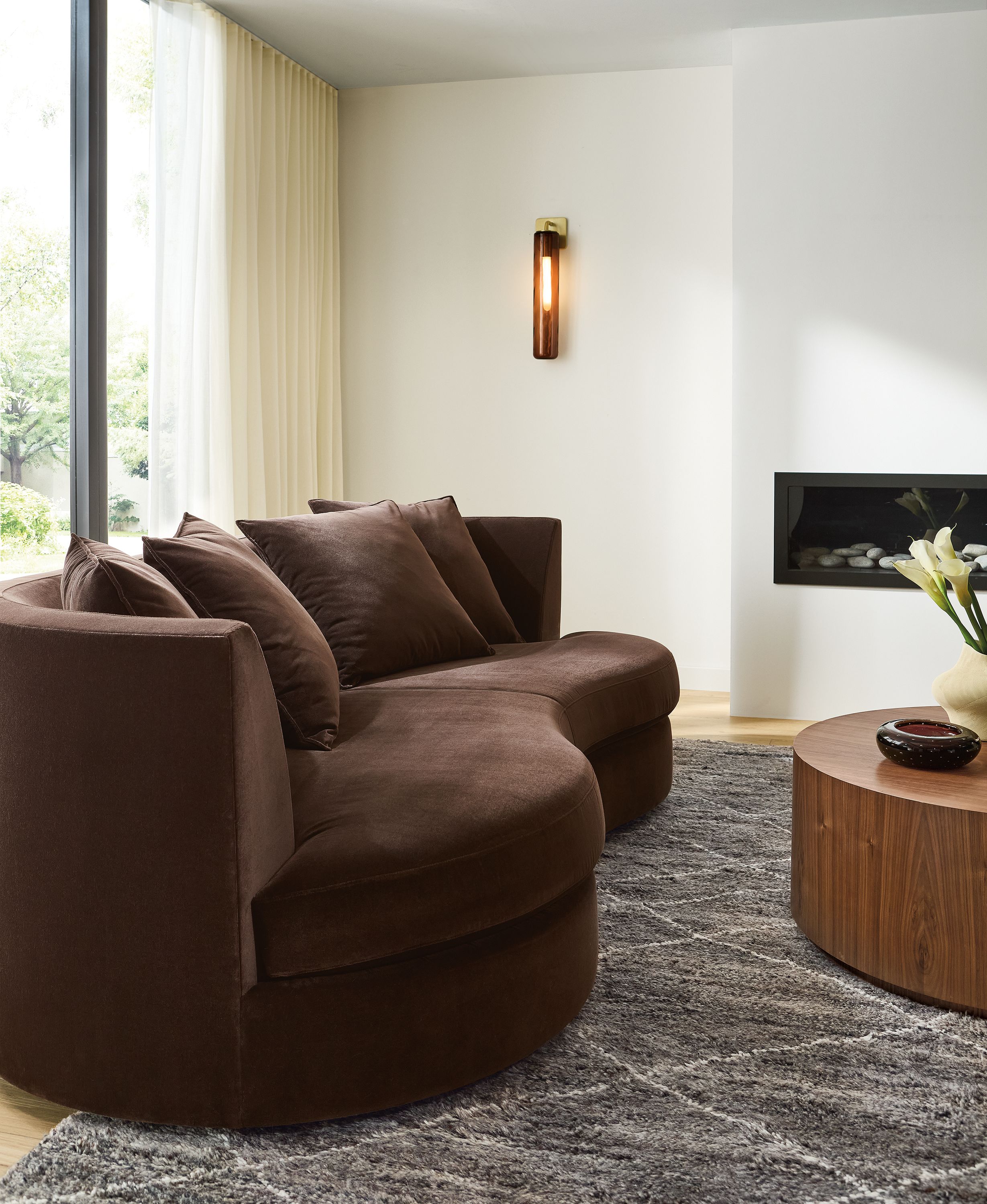 94" bench cushion curved sofa in Redding espresso fabric