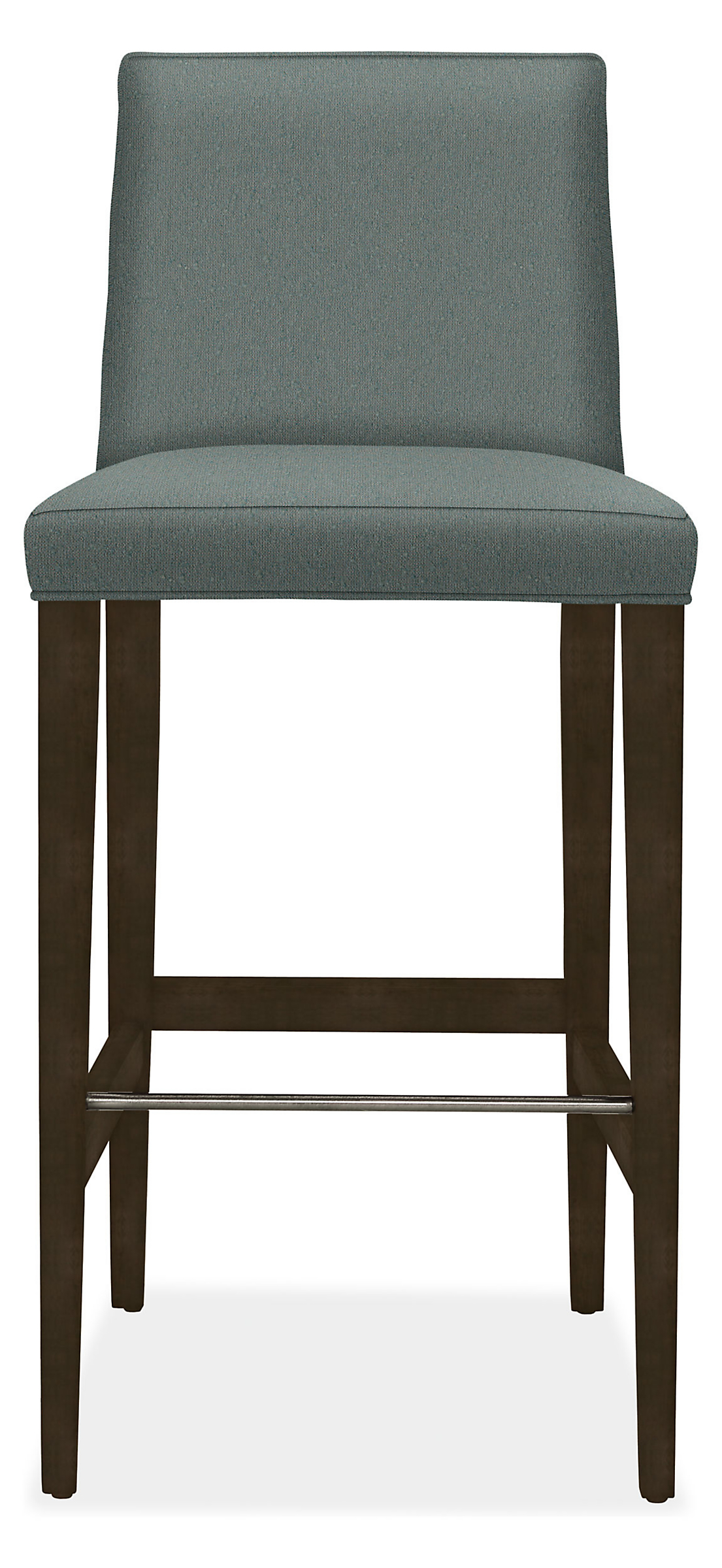 Front view of Ava Bar Stool in Declan Haze with Charcoal Legs.