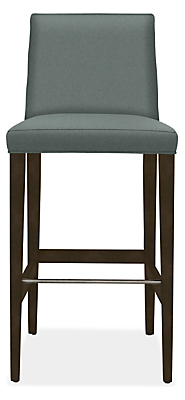 Front view of Ava Bar Stool in Declan Haze with Charcoal Legs.