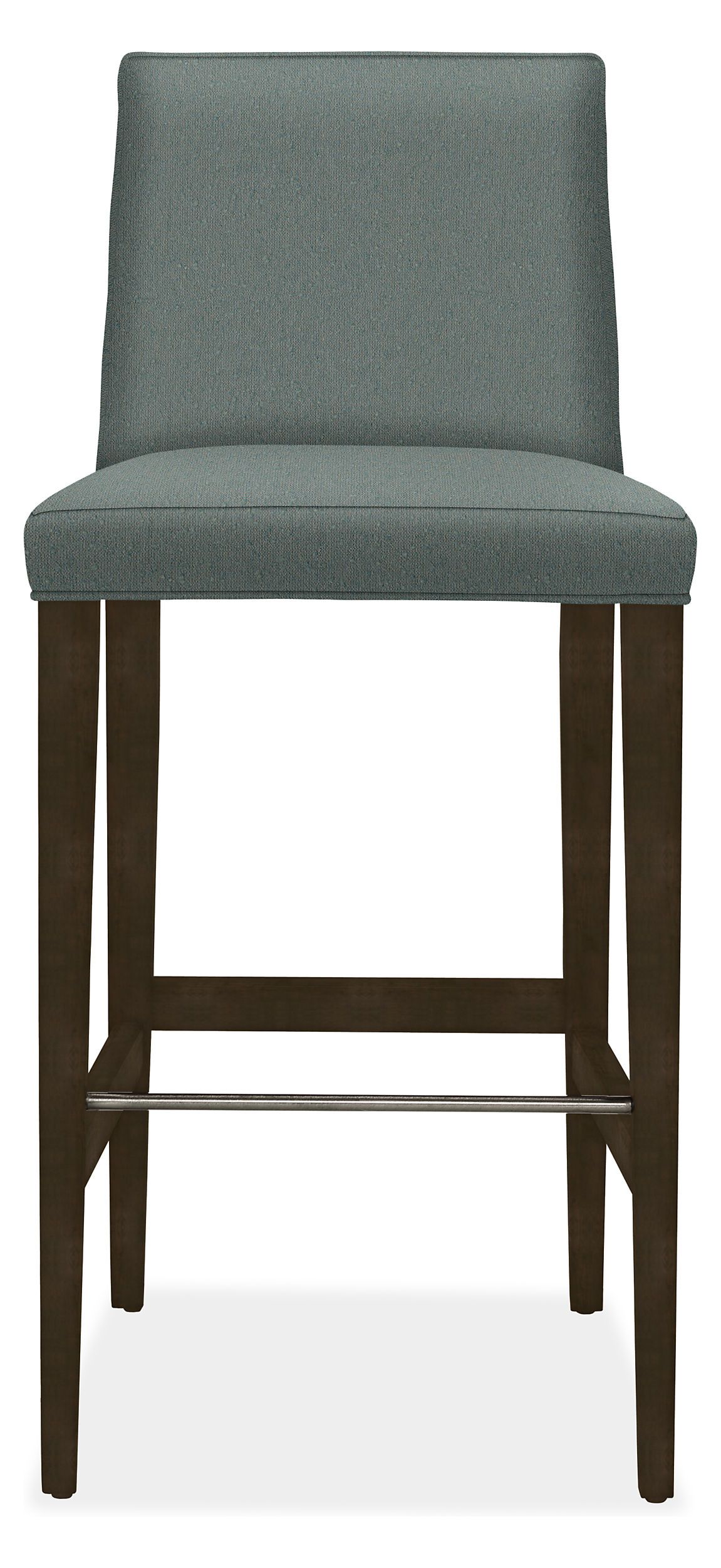 Front view of Ava Bar Stool in Declan Haze with Charcoal Legs.