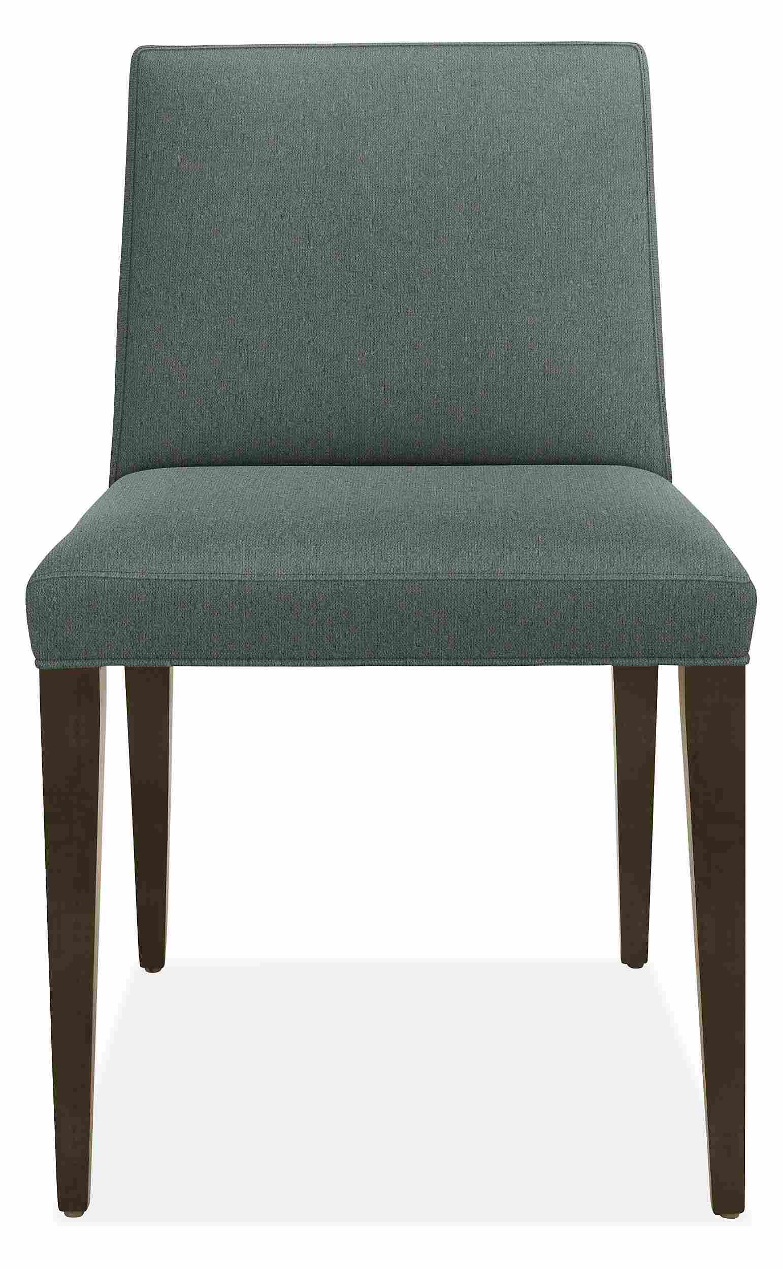 Front view of Ava Side Chair in Declan Haze with Charcoal Legs.