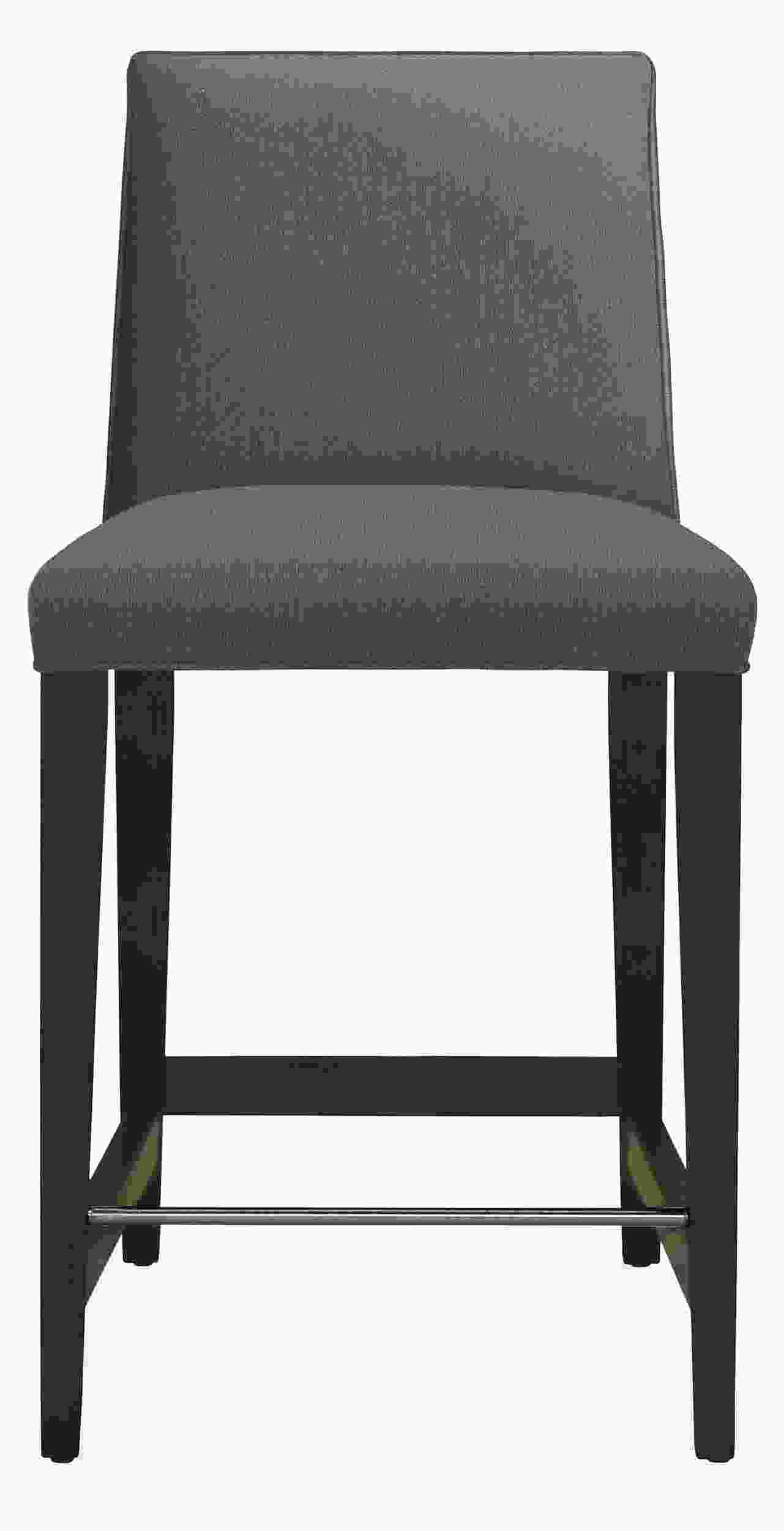 Front view of Ava Counter Stool in Declan Haze with Charcoal Legs.