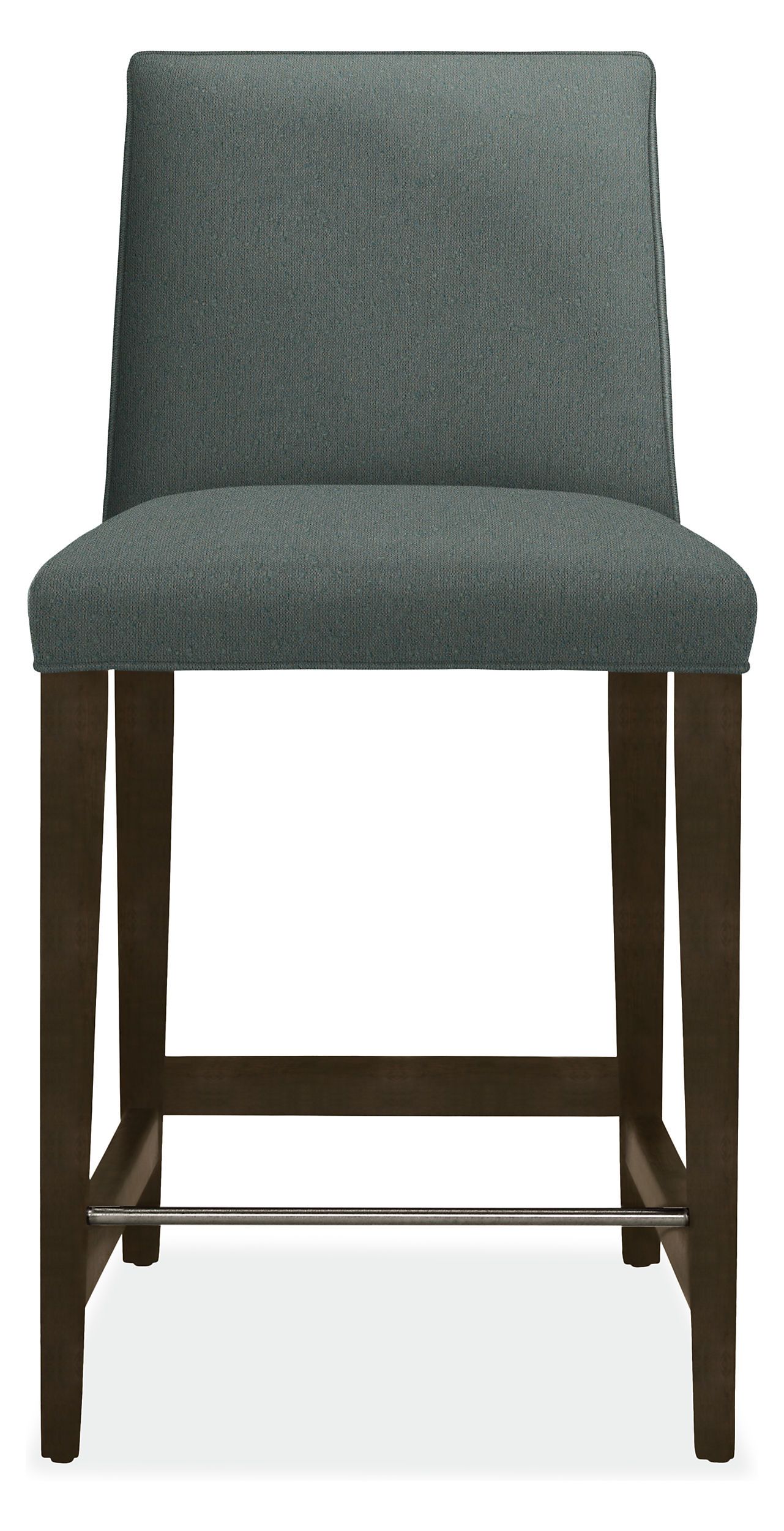 Front view of Ava Counter Stool in Declan Haze with Charcoal Legs.