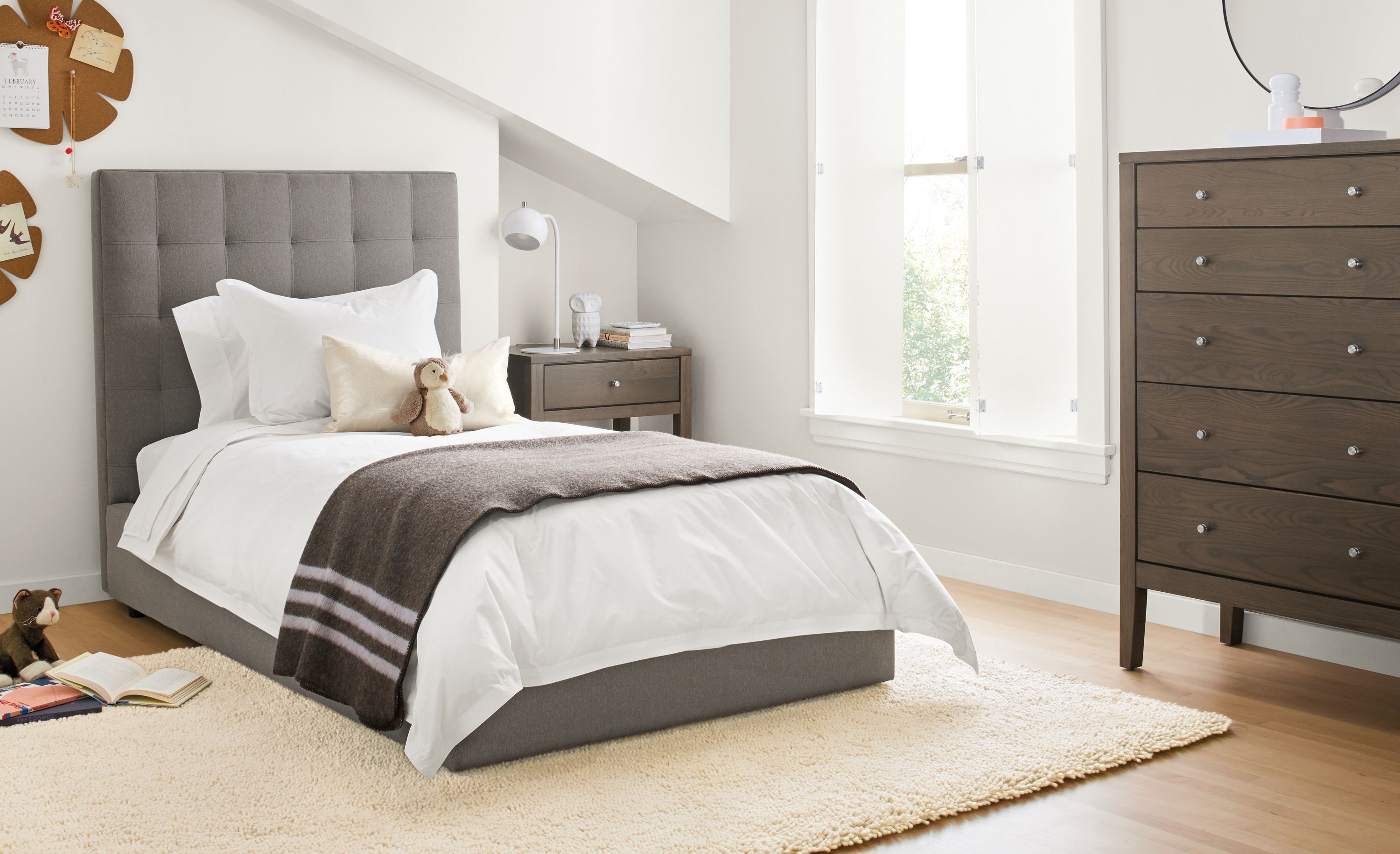 Detail of Avery twin storage bed in kid room.