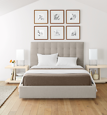 Avery queen storage bed in modern bright bedroom.