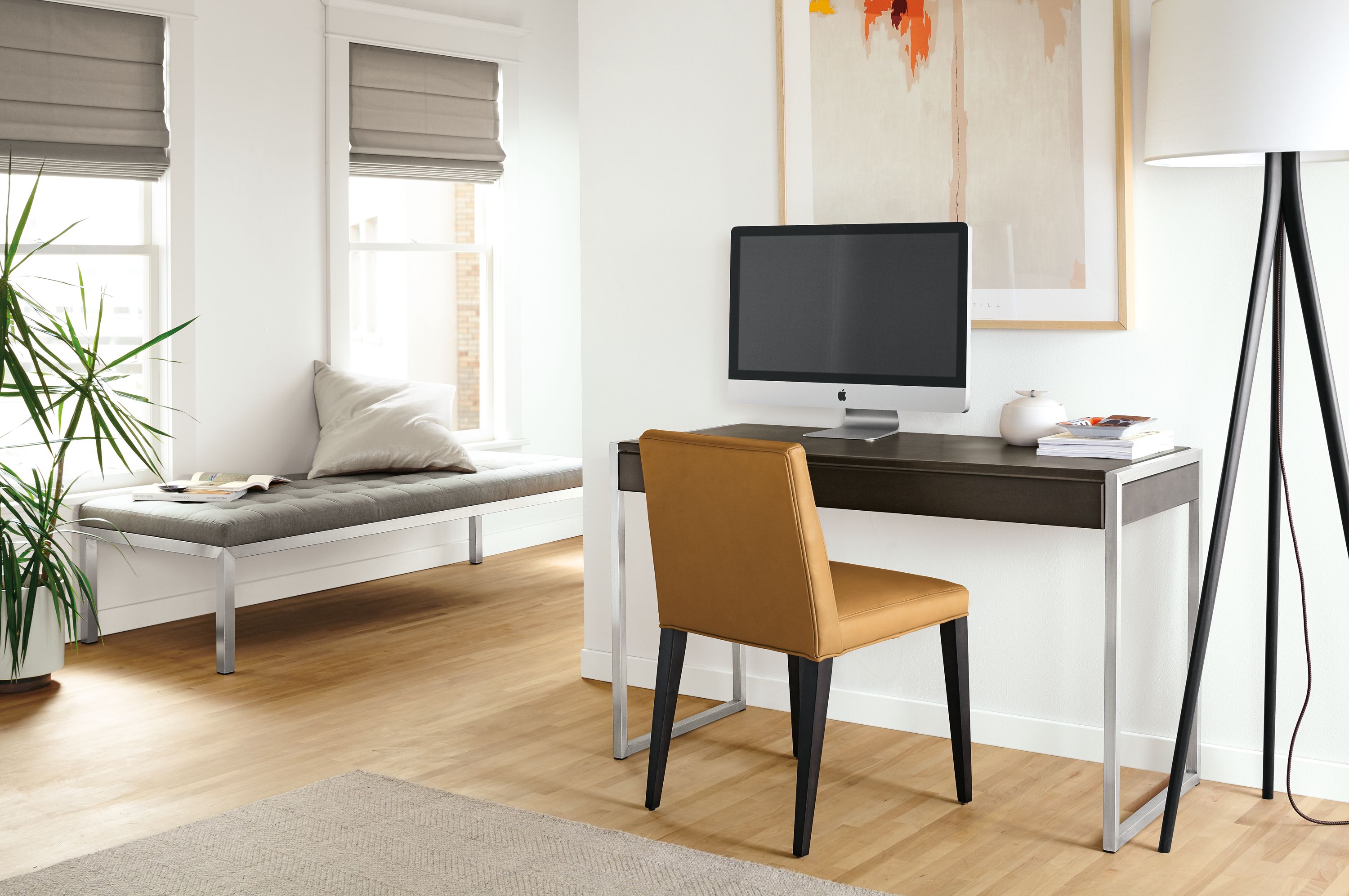 50w desk in charcoal stain/stainless steel
