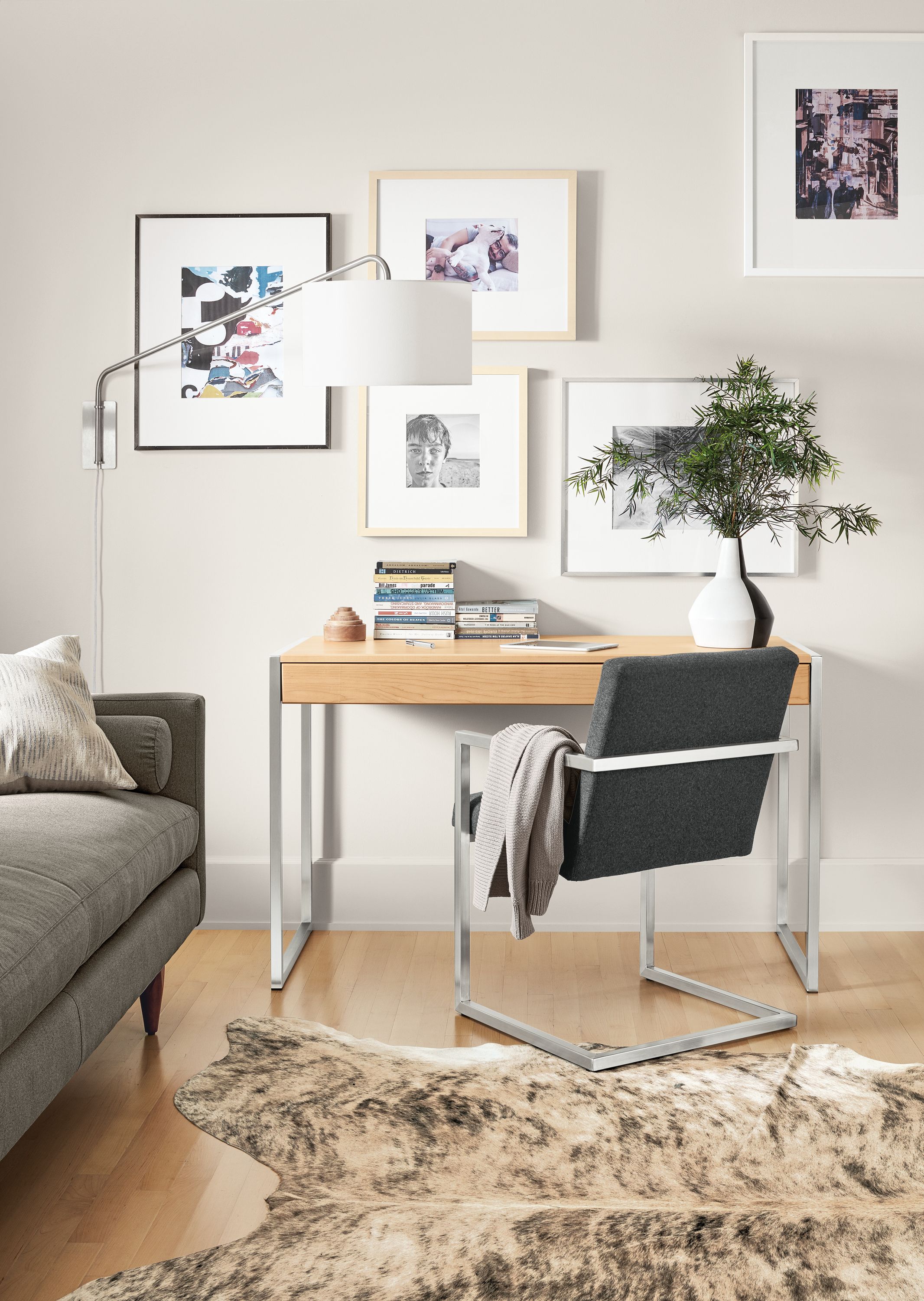 Detail of wood Basis desk in apartment.