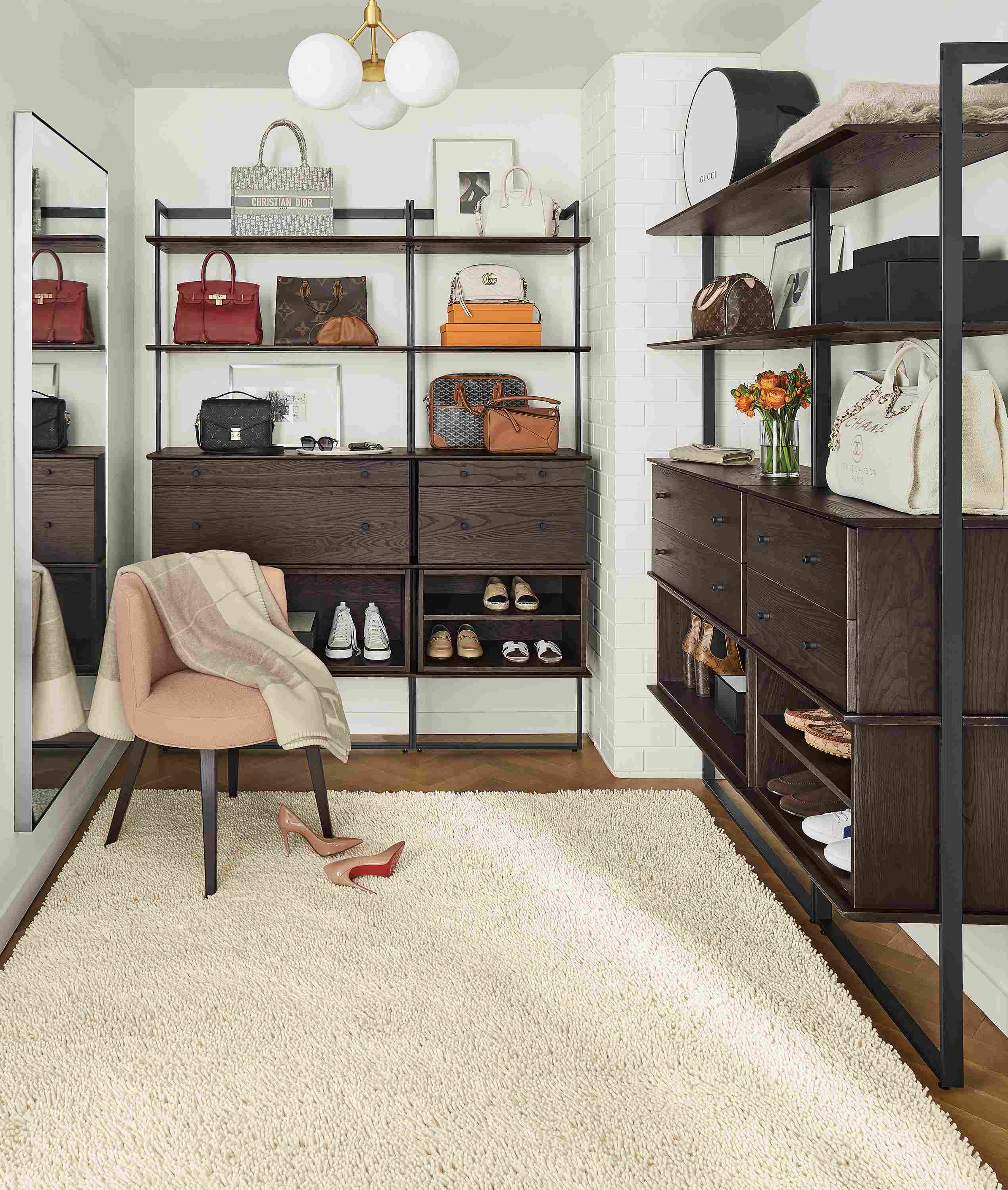 Closet with Multiple Bean Bookcases and Insetts in Charcoal and Graphite.