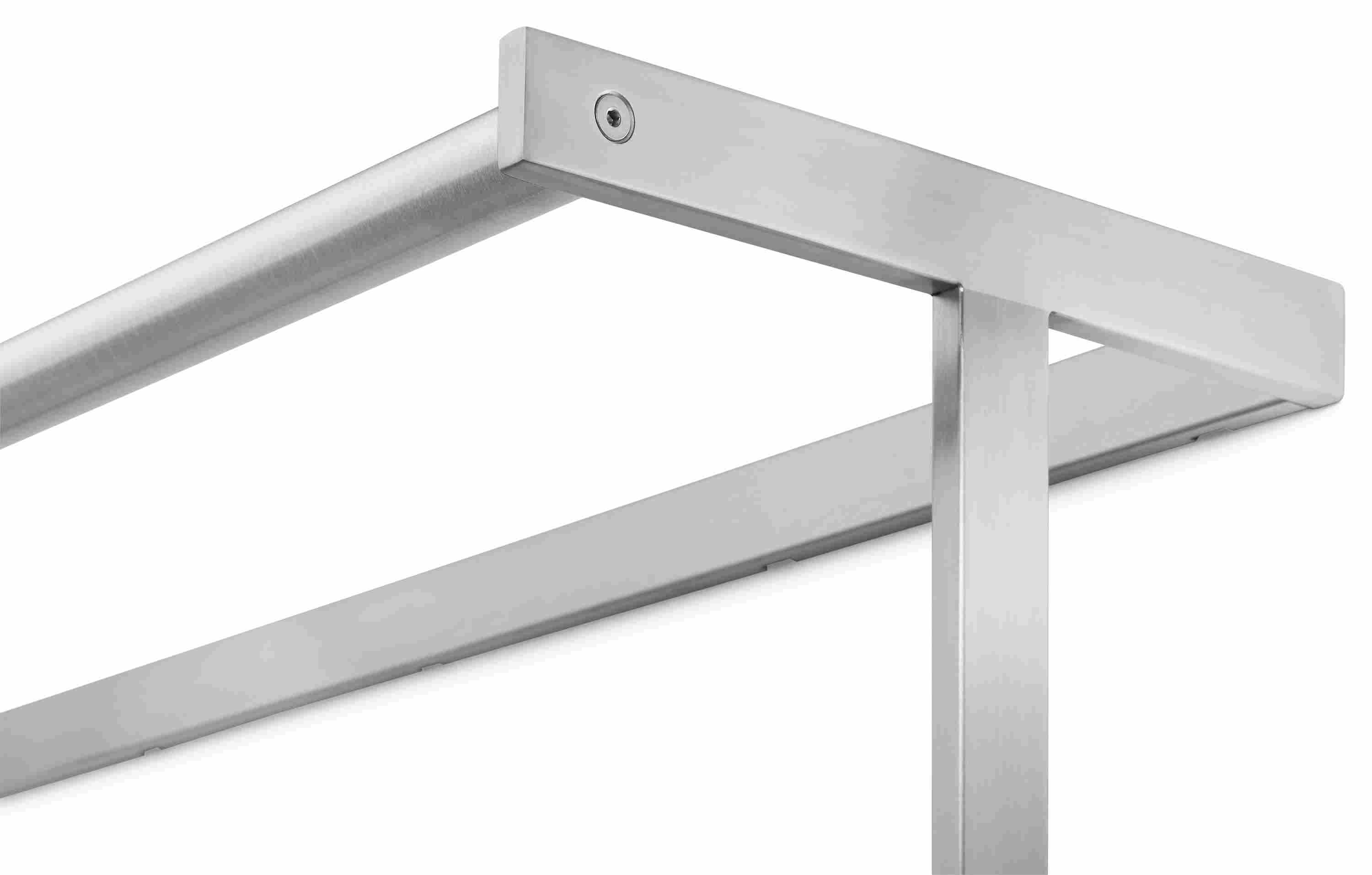Detail of Beam 36-wide Top Hanging Closet in stainless steel and walnut.
