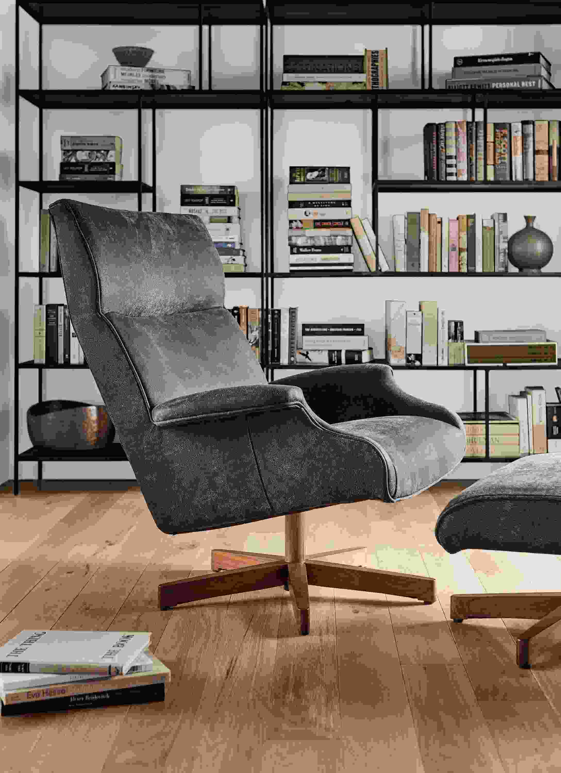 Detail of Beau swivel chair in leather.