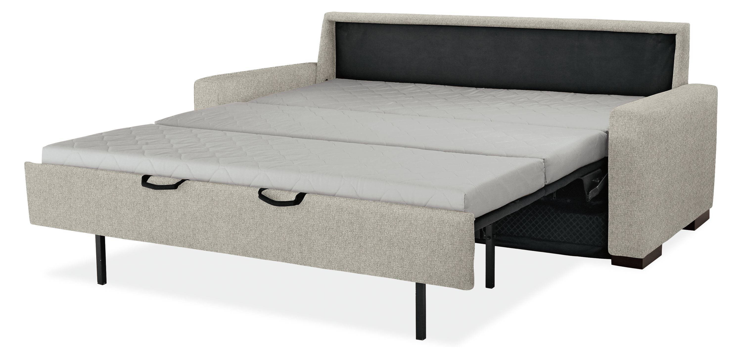 Angled view of Berin sleeper sofa in full open position.