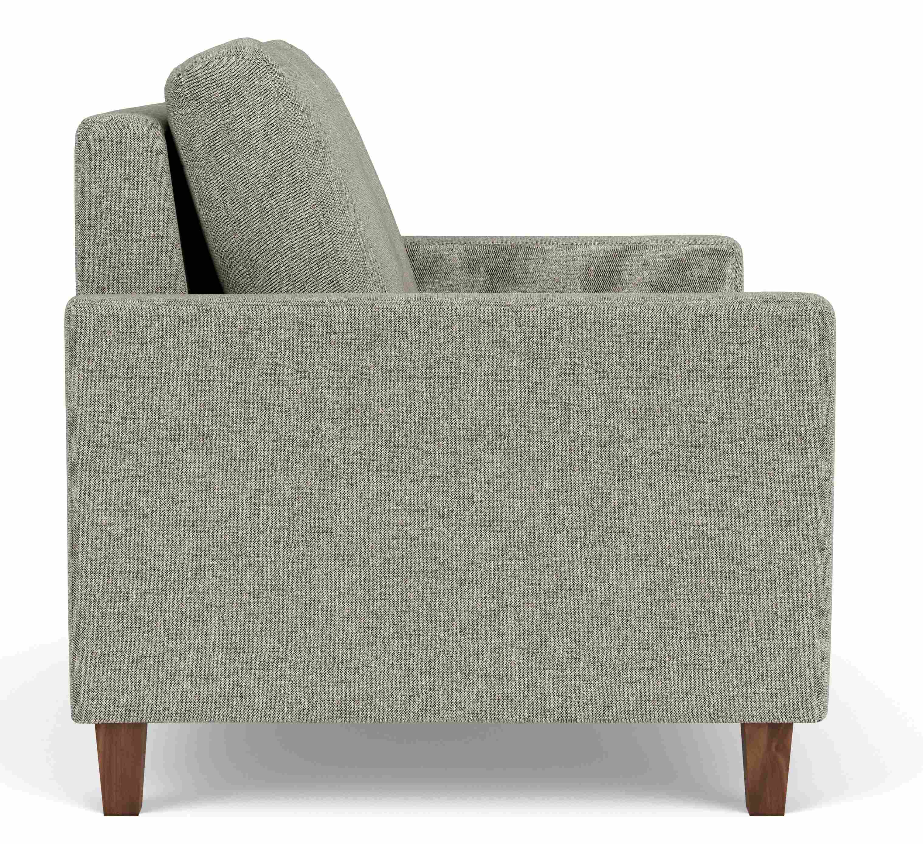 Side view of Berin Thin Arm Twin Sleeper Chair Wood in Tepic cement fabric.
