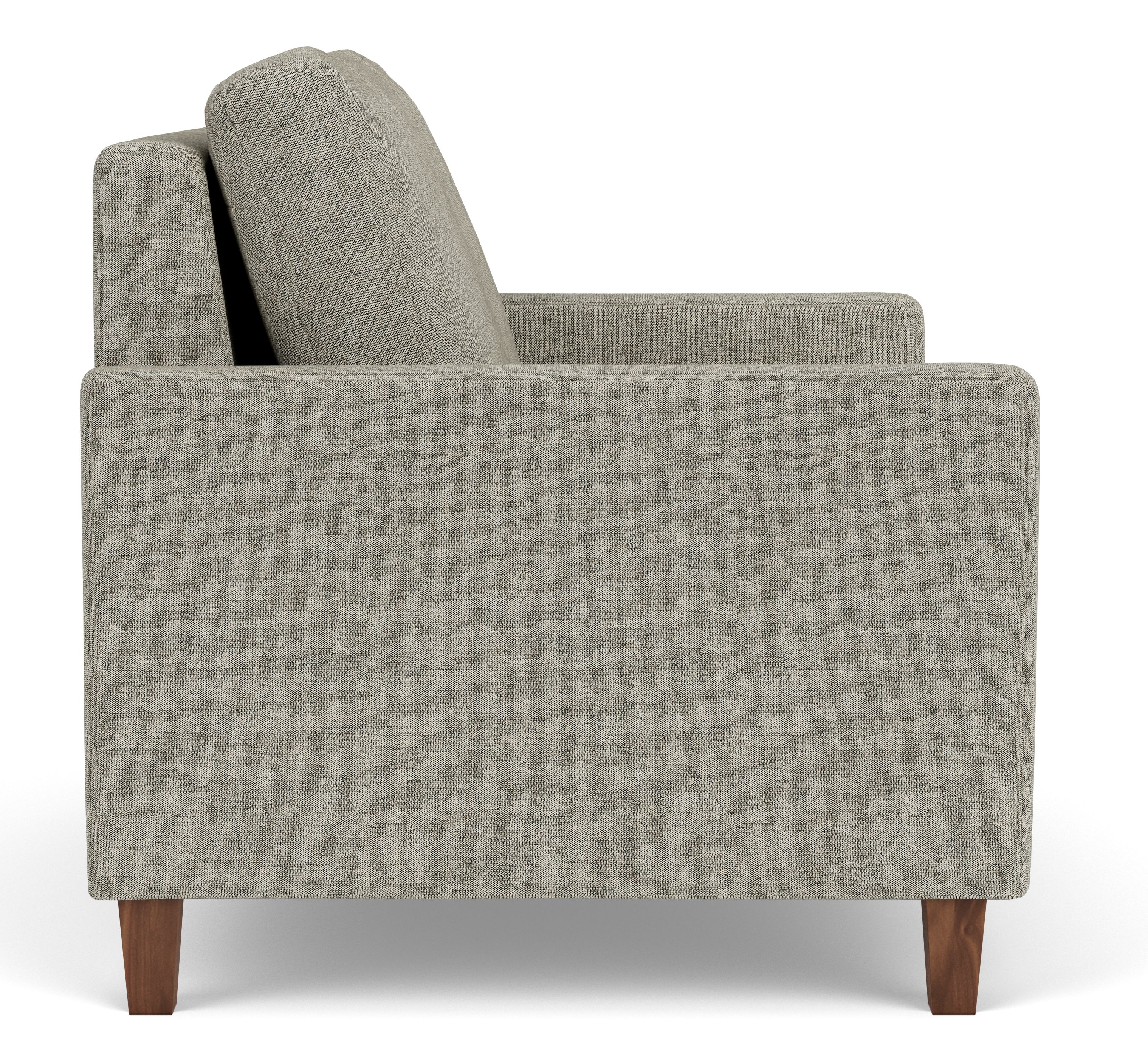 Side view of Berin Thin Arm Twin Sleeper Chair Wood in Tepic cement fabric.