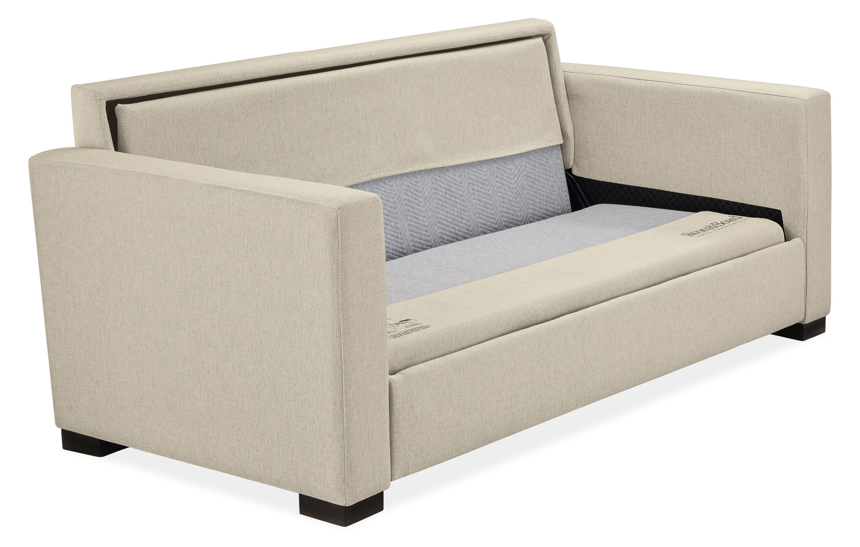 Berin wide arm 82-wide queen plus sleeper sofa in Sumner Linen show with seat cushions removed.