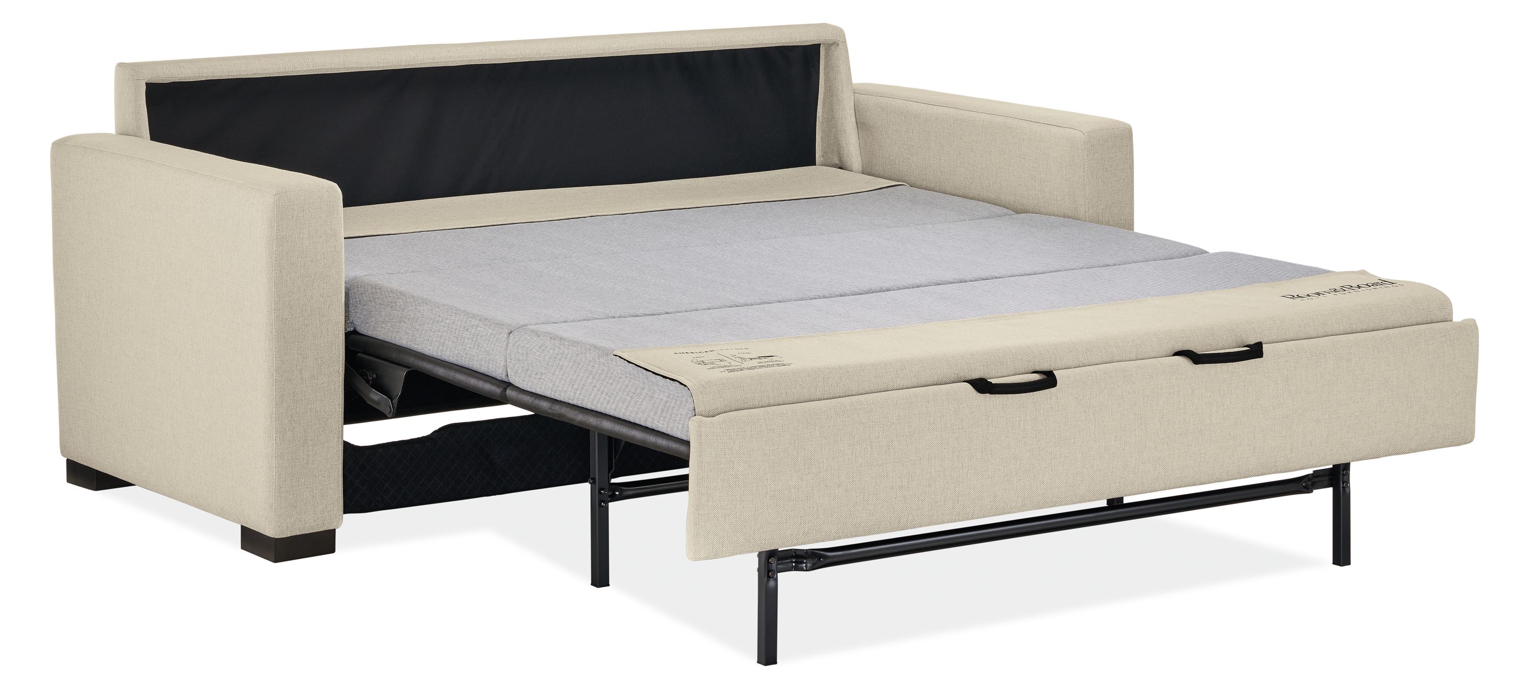 Berin wide-arm 82-inch queen plus sleeper sofa shown with sleeper bed extended.