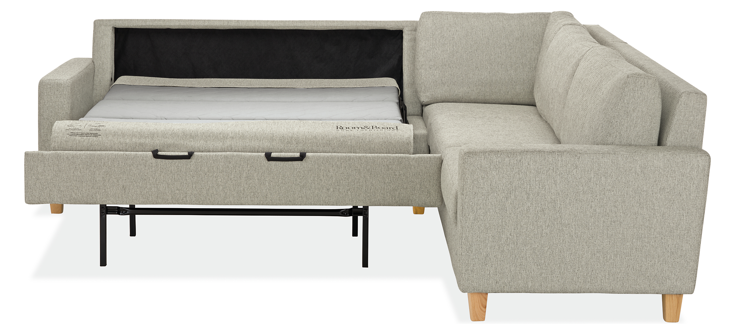 Front view of Berin sectional sleeper in full open position.