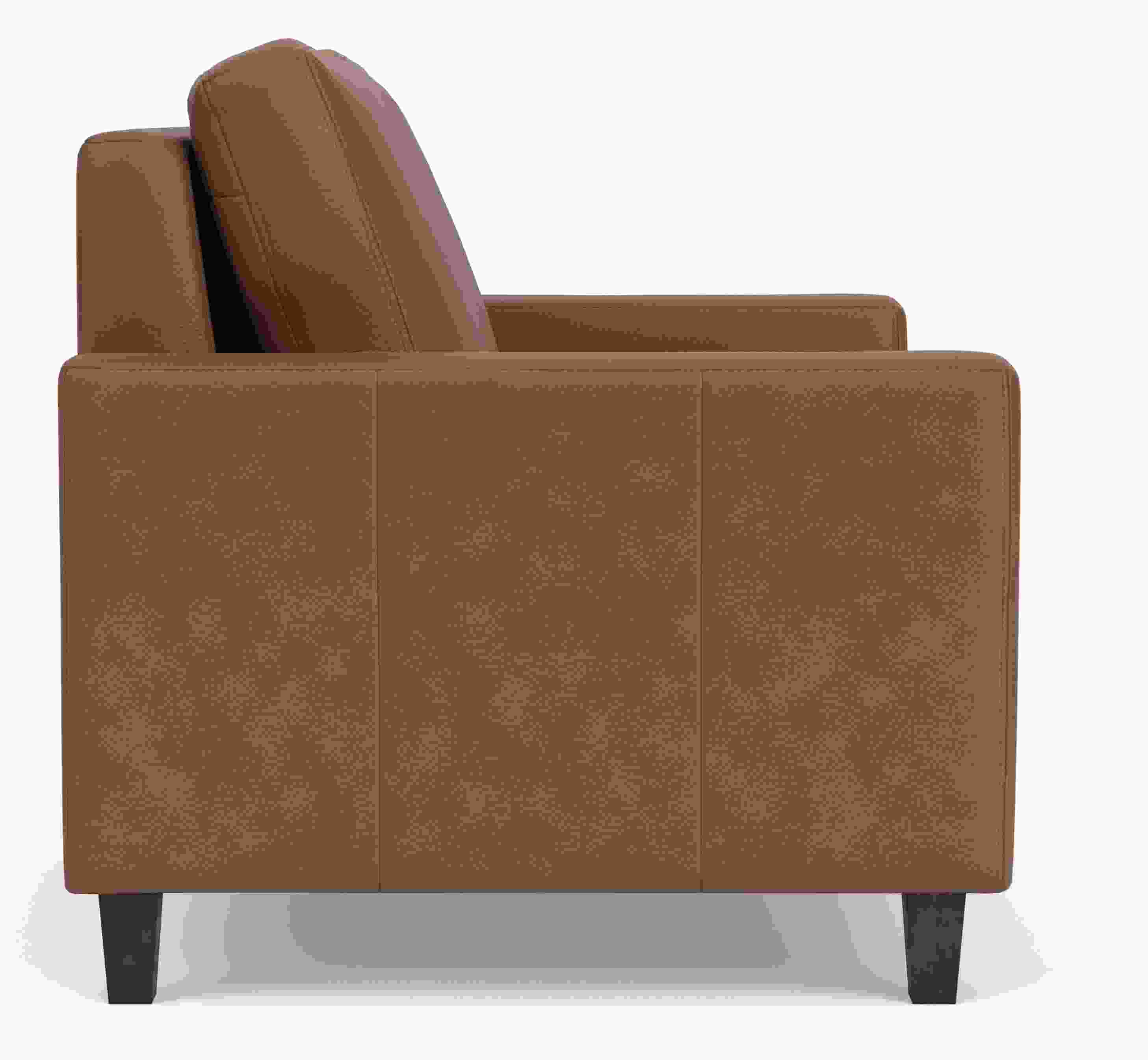 Side view of Berin Wide Arm Twin Sleeper Chair in Laino cognac leather.