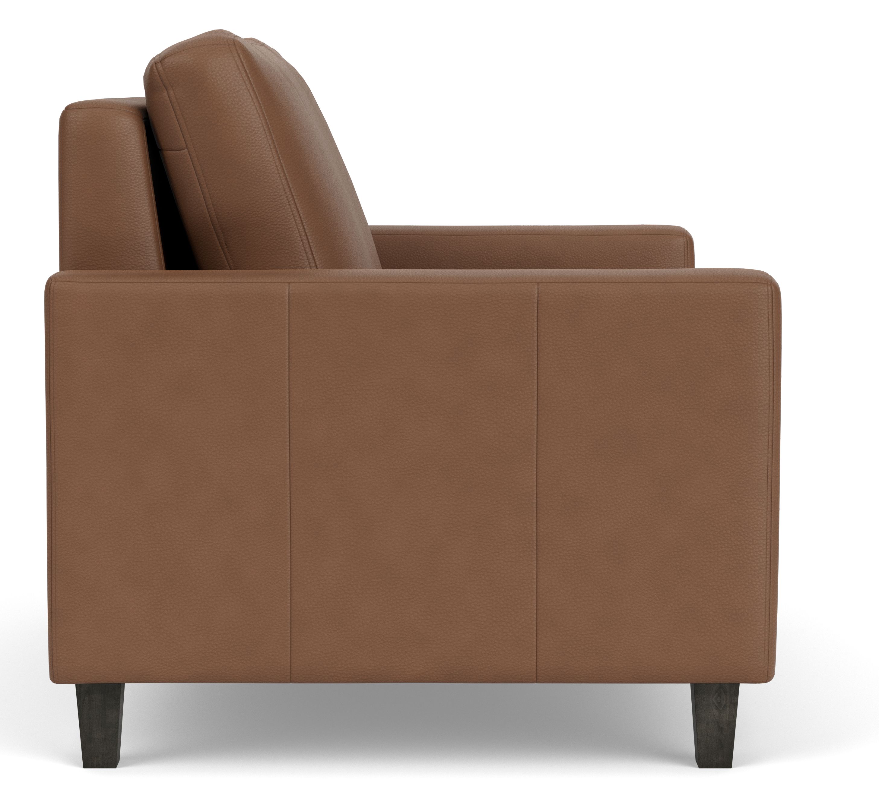 Side view of Berin Wide Arm Twin Sleeper Chair in Laino cognac leather.