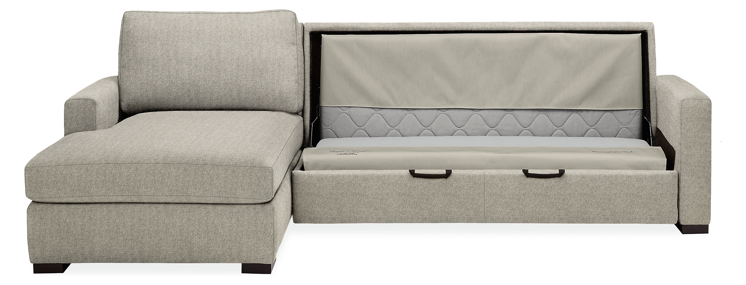 Front view of Berin sleeper sofa with left-arm chaise with cushions removed.