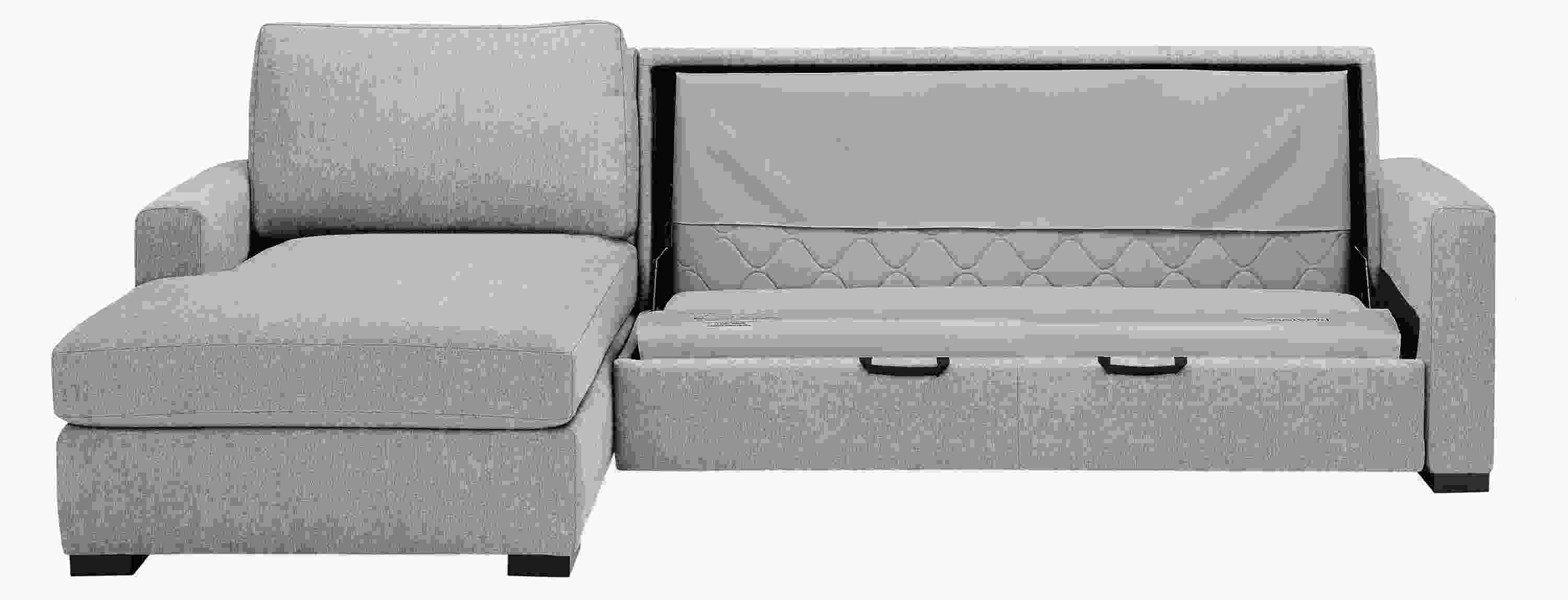 Front view of Berin sleeper sofa with left-arm chaise with cushions removed.