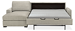 Front view of Berin sleeper sofa with left-arm chaise in full open position.