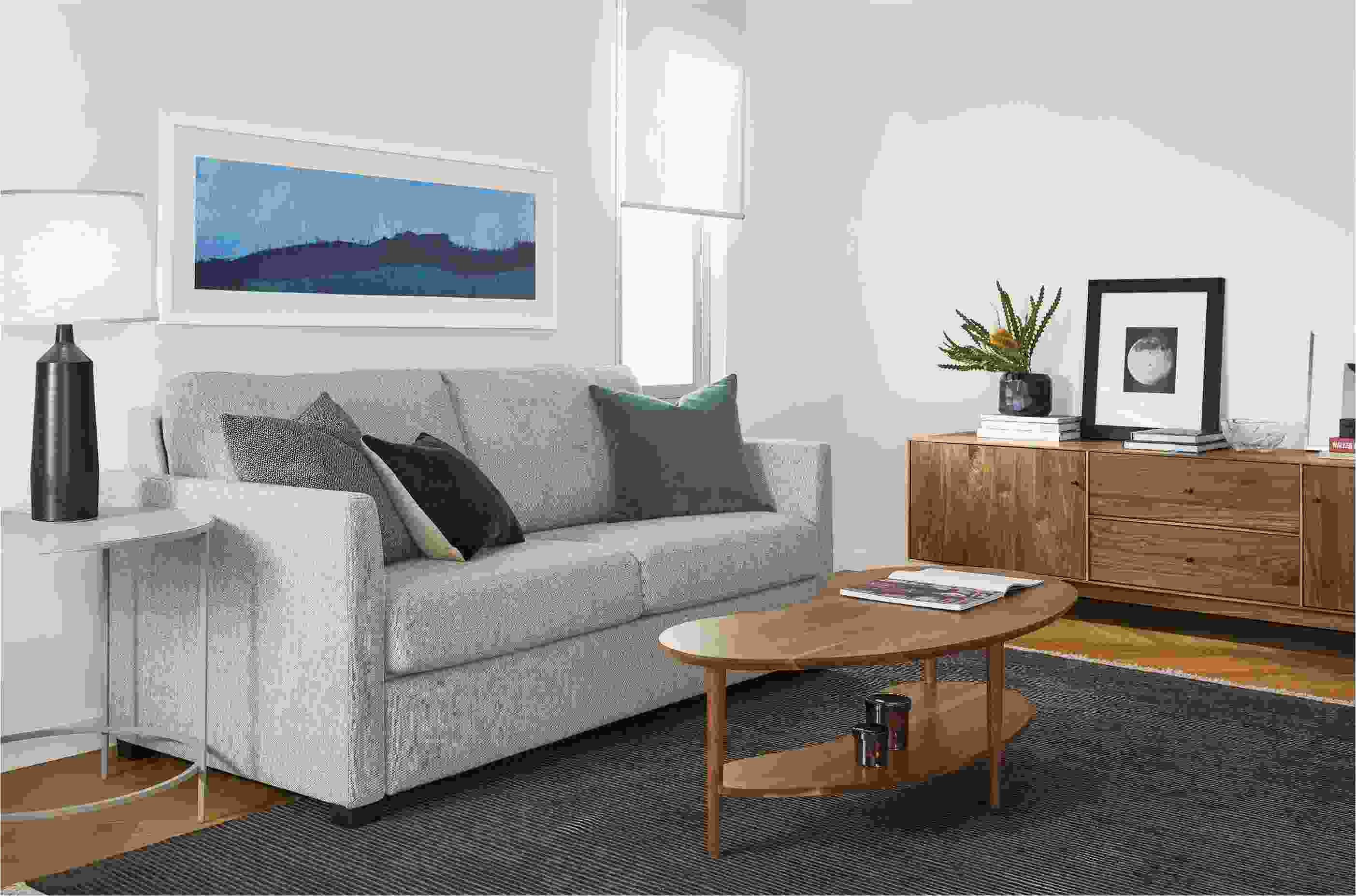 Berin sleeper sofa in small living room.