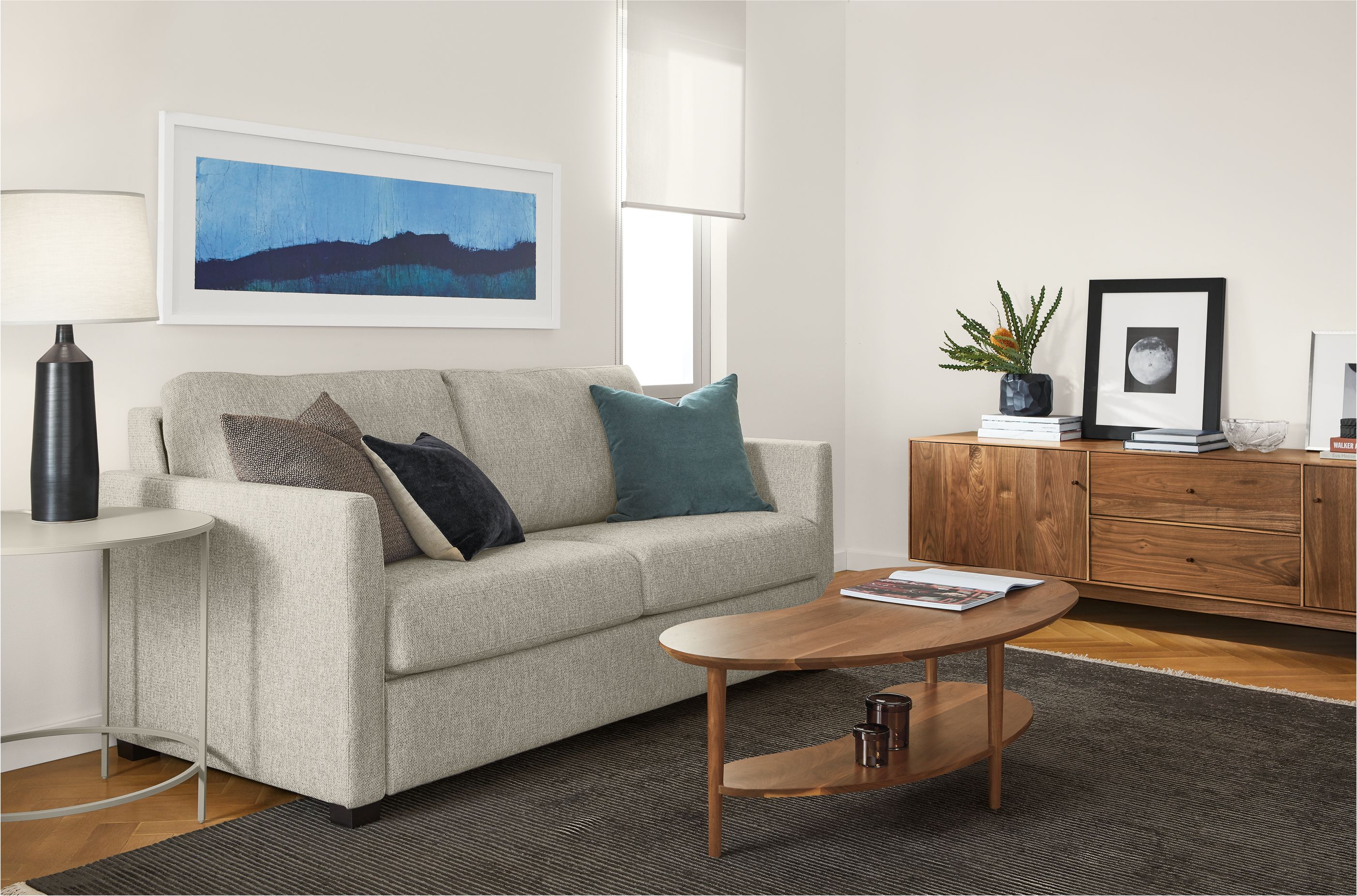 Berin sleeper sofa in small living room.