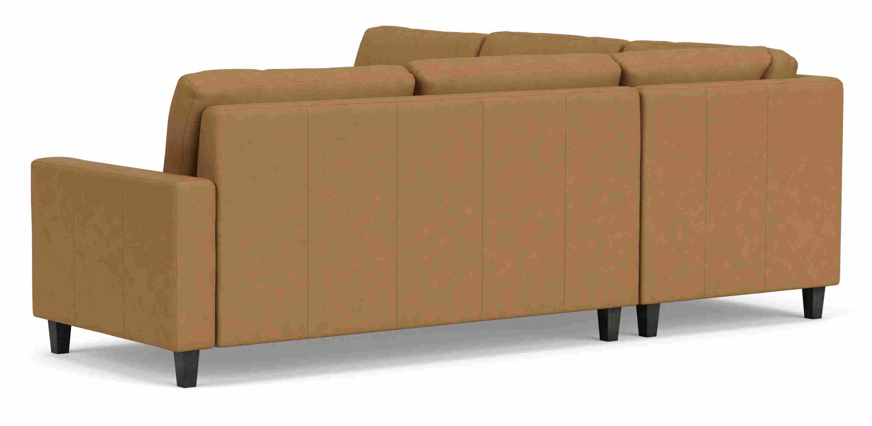 Back view of Berin Wide Arm 116x116" Three-Piece Sectional Wood in Leather