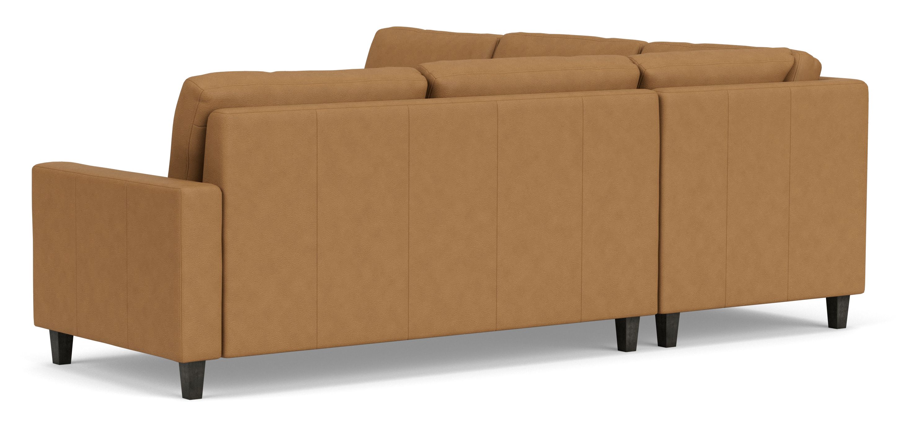 Back view of Berin Wide Arm 116x116" Three-Piece Sectional Wood in Leather