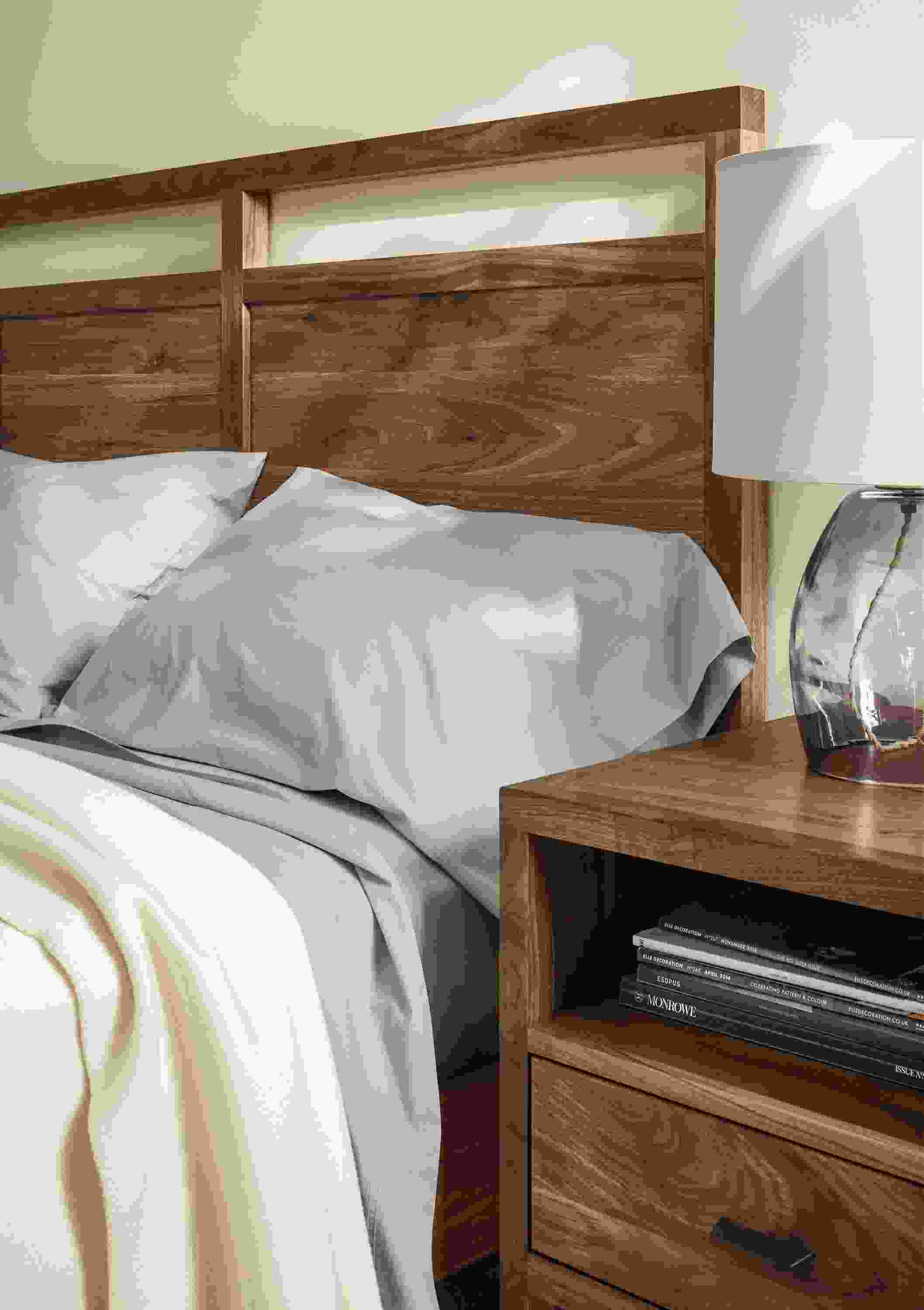 Side view of Berkeley queen bed headboard.
