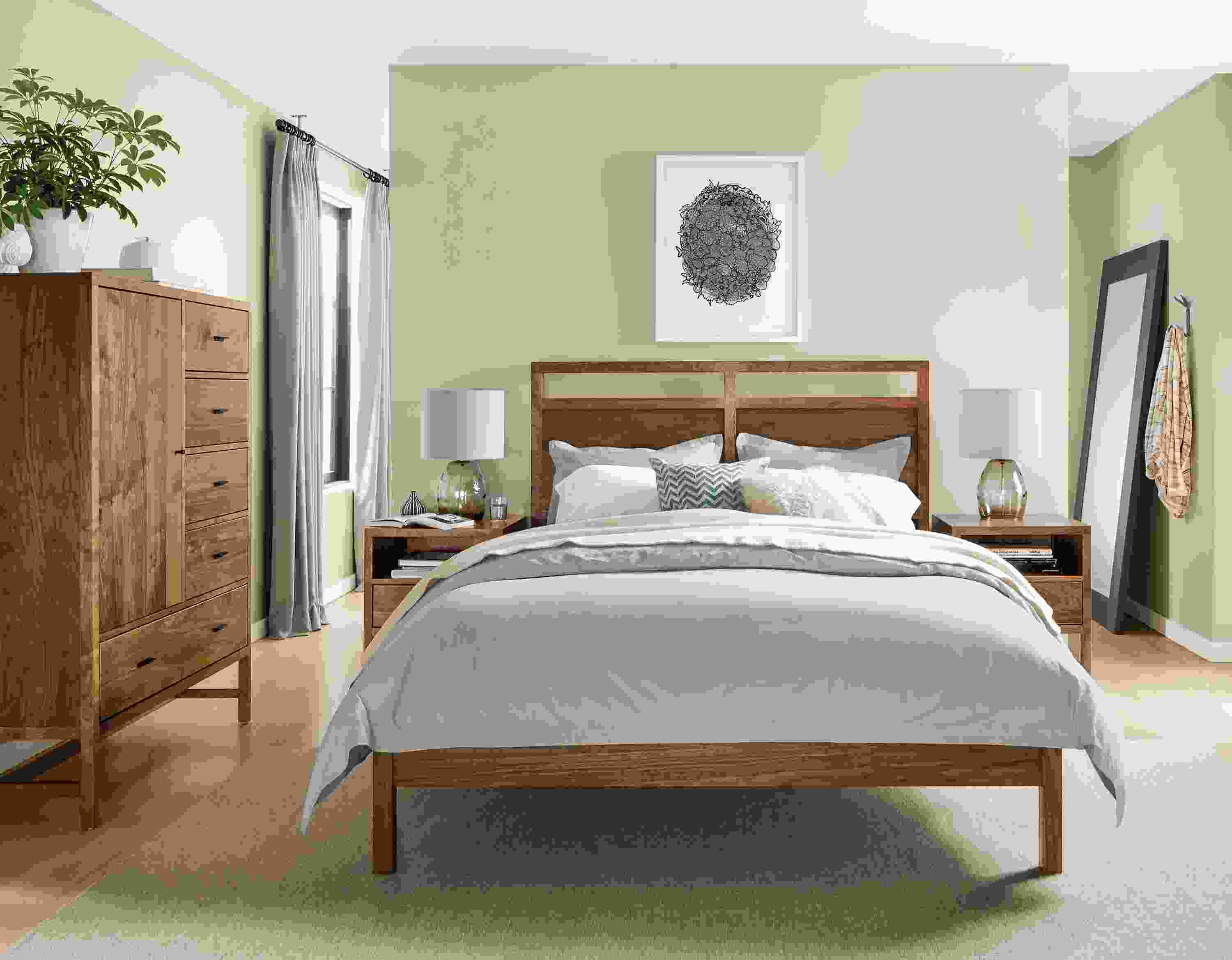 Berkeley queen bed in Japanese-inspired bedroom.