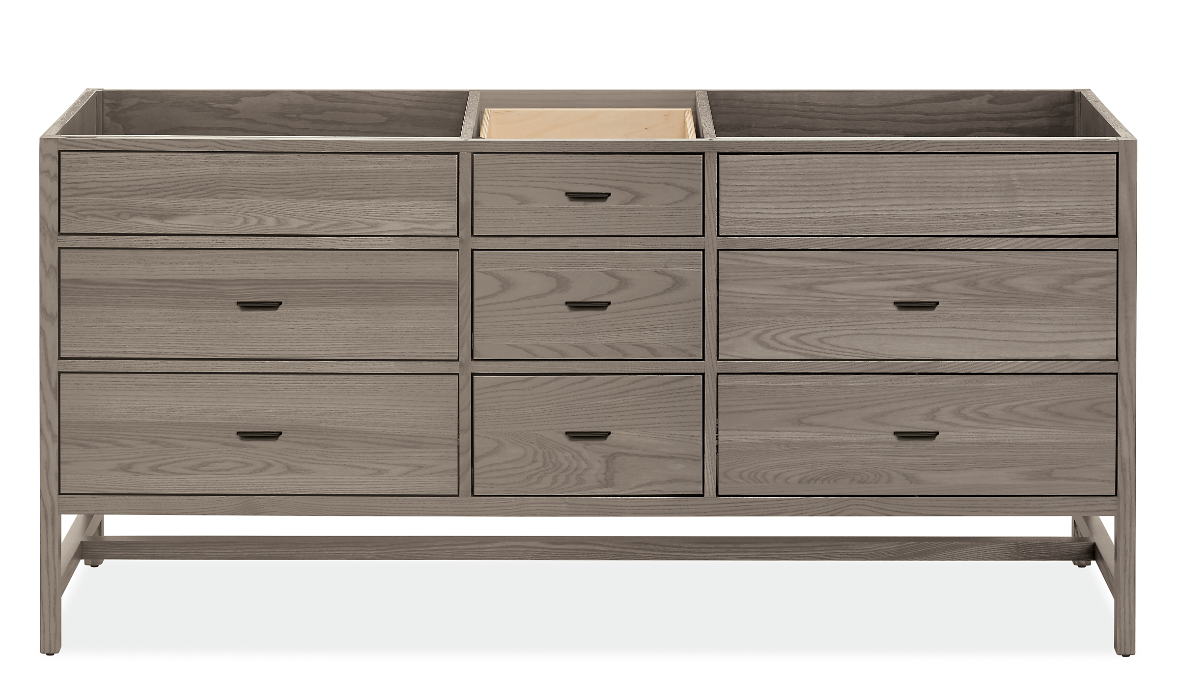 Berkeley 72-wide Double-Sink Vanity with drawers and no top in Shell and Natural Steel.