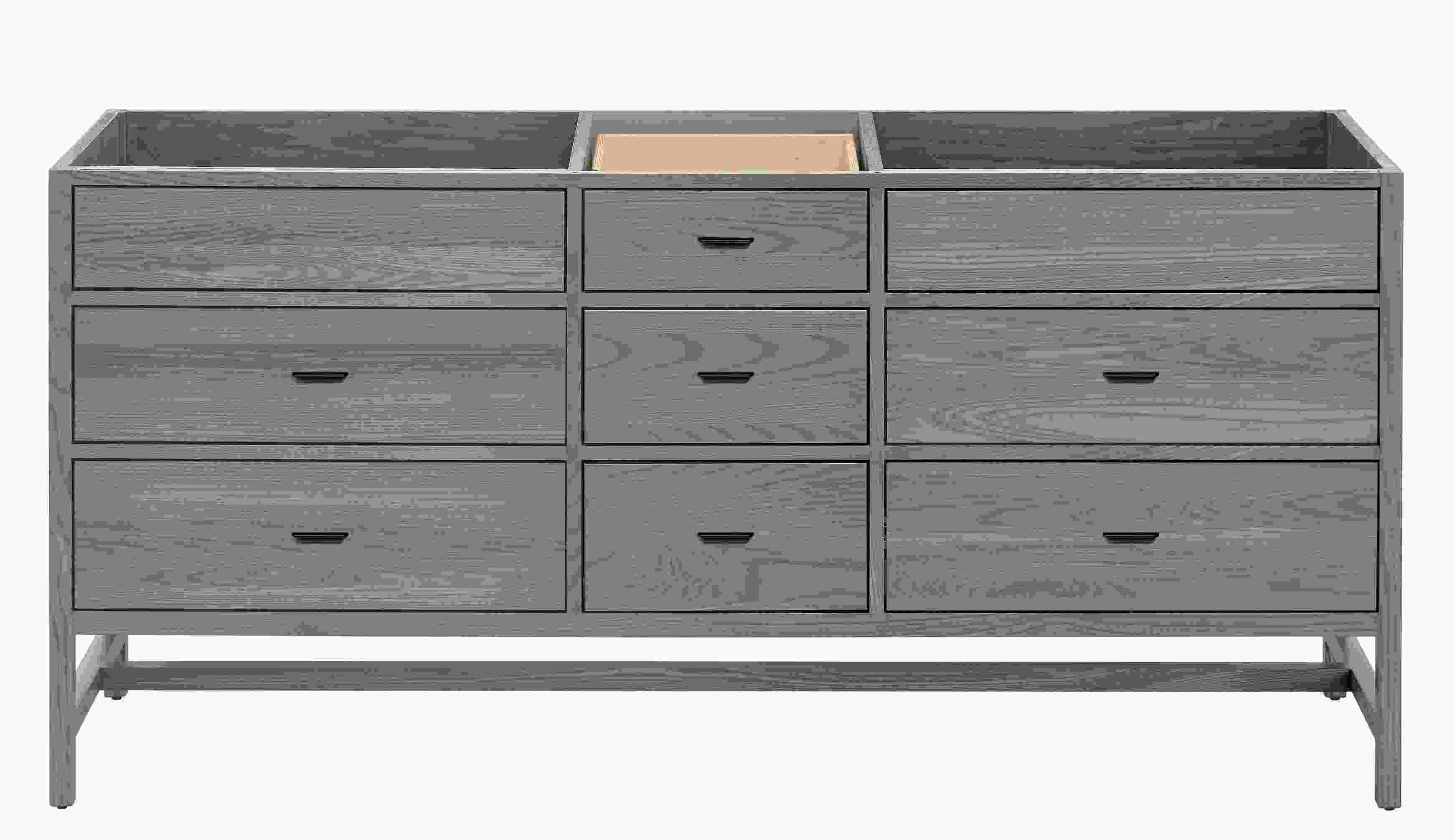 Berkeley 72-wide Double-Sink Vanity with drawers and no top in Shell and Natural Steel.