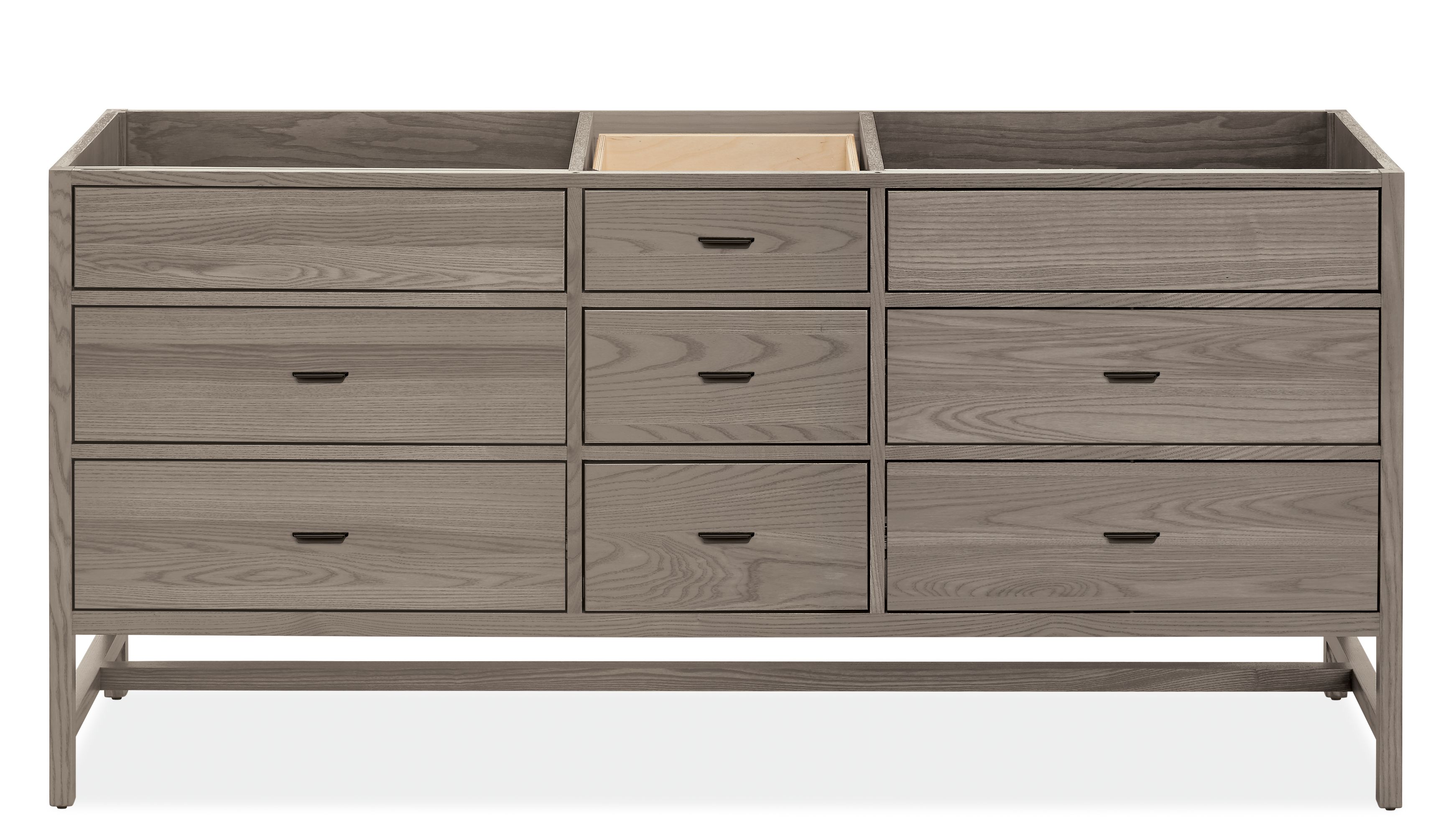 Berkeley 72-wide Double-Sink Vanity with drawers and no top in Shell and Natural Steel.