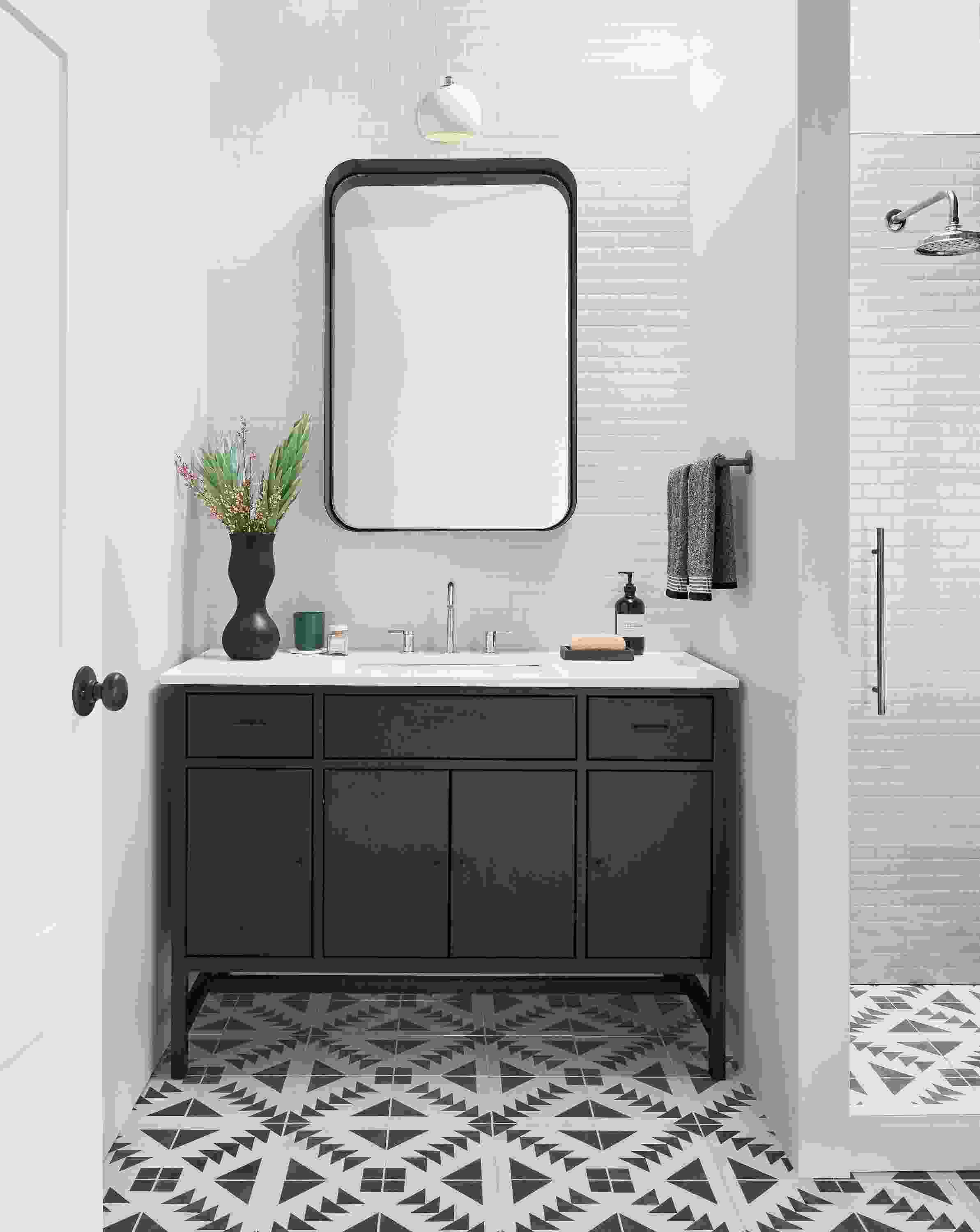 Detail of 48w Berkeley bathroom vanity.