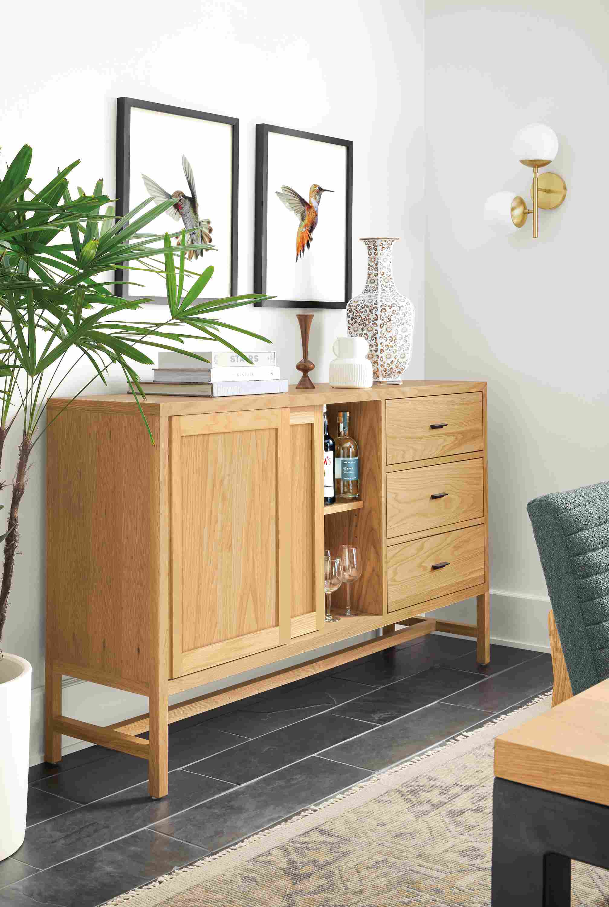 Dining room with Berkeley storage cabinet in white oak.