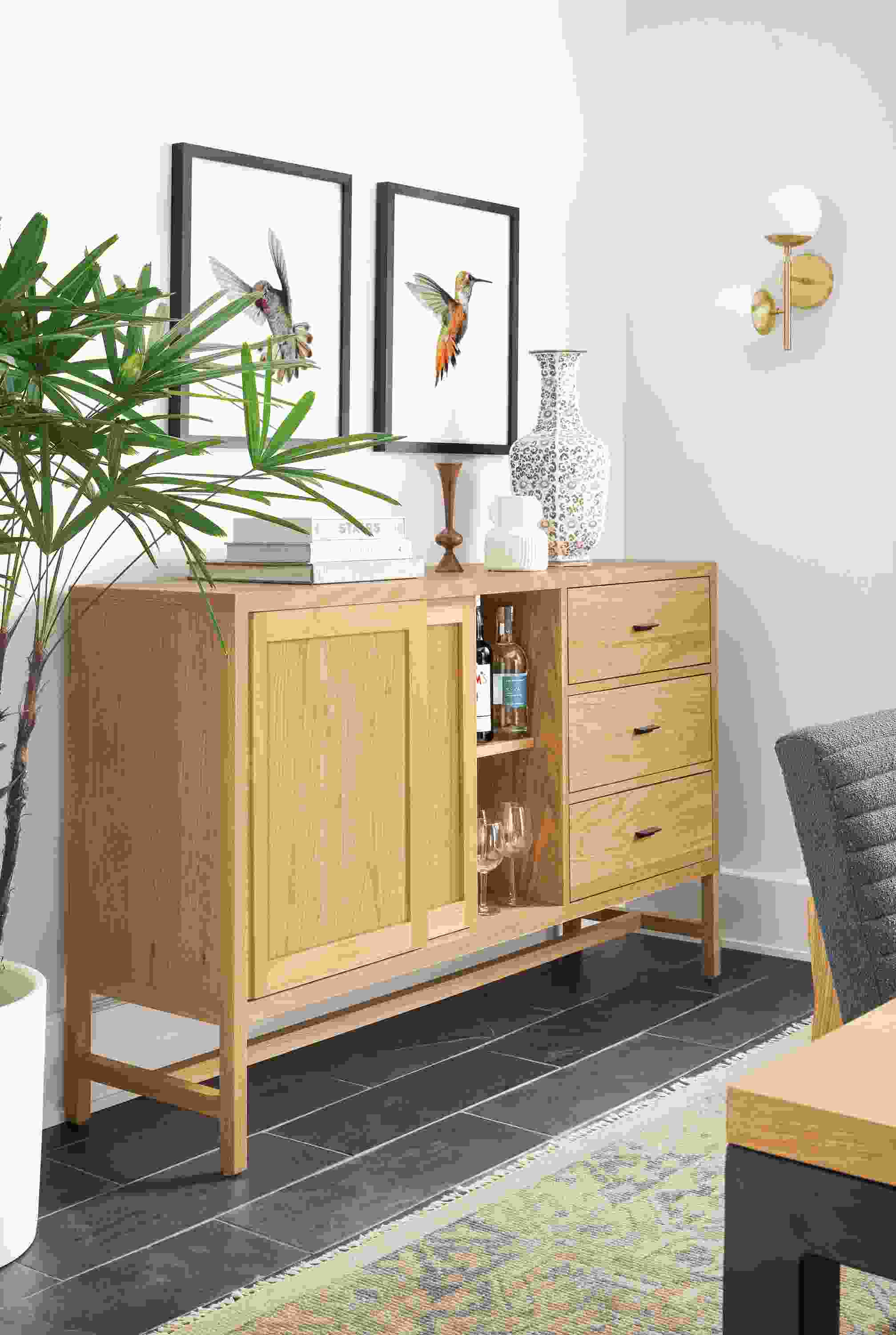 Dining room with Berkeley storage cabinet in white oak.