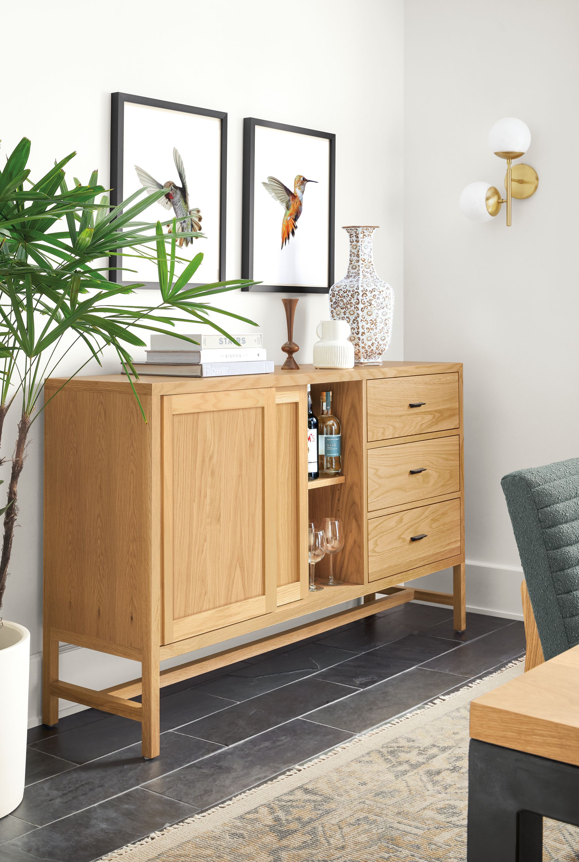 Dining room with Berkeley storage cabinet in white oak.